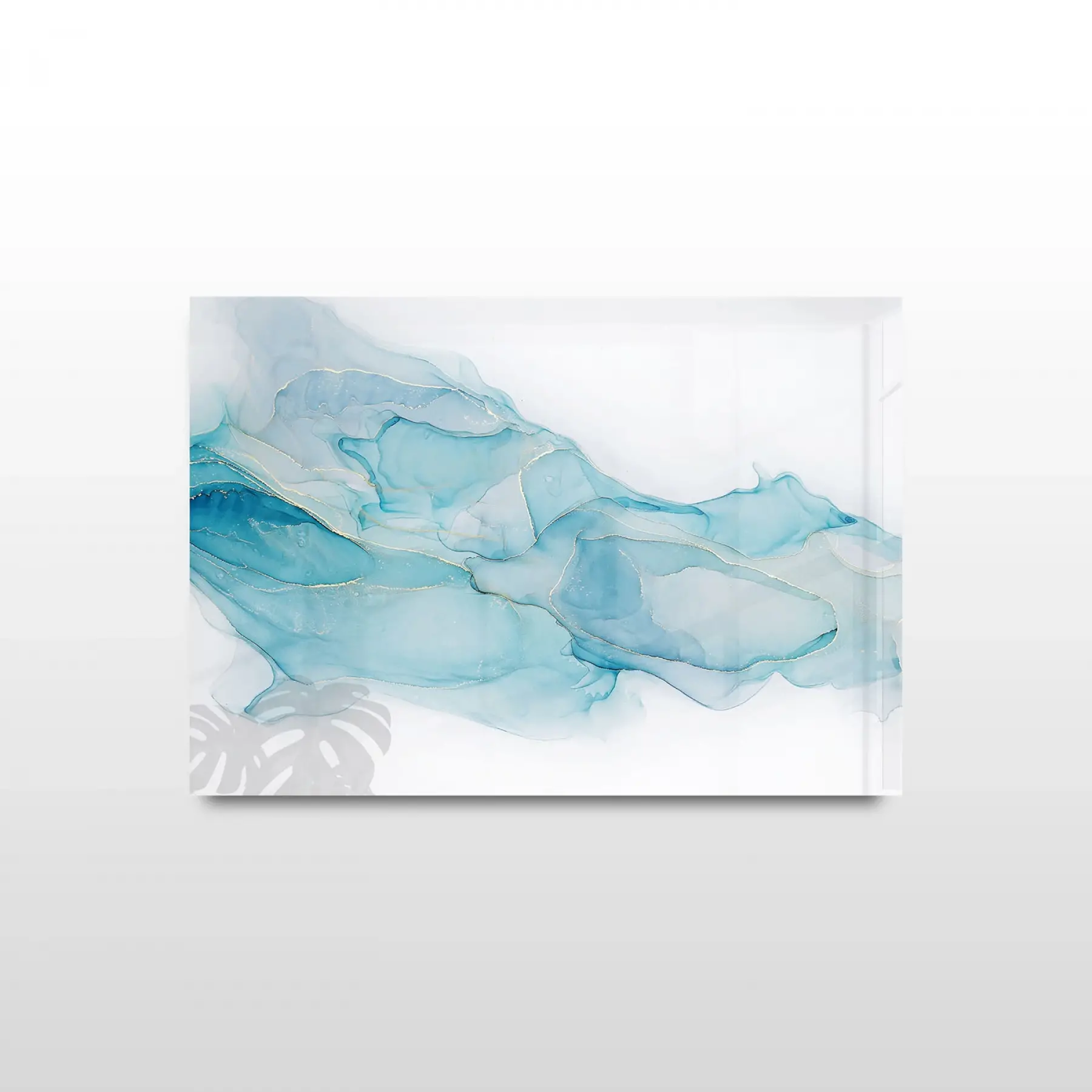 Açık Mavi ve Beyaz Tonlar Tekli Yatay Cam Tablo