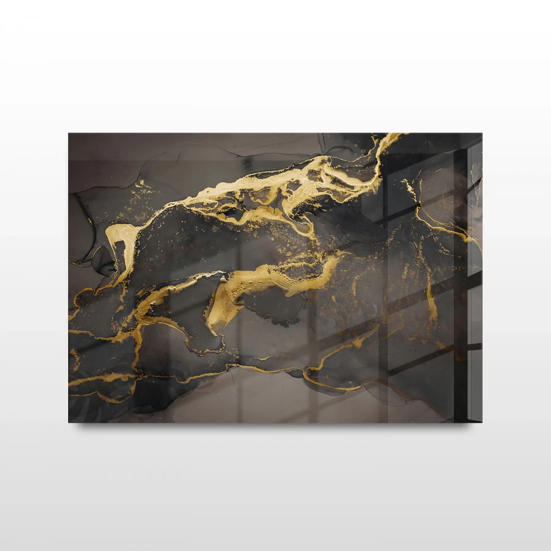 Altın Vurgular Efektli Tekli Yatay Cam Tablo