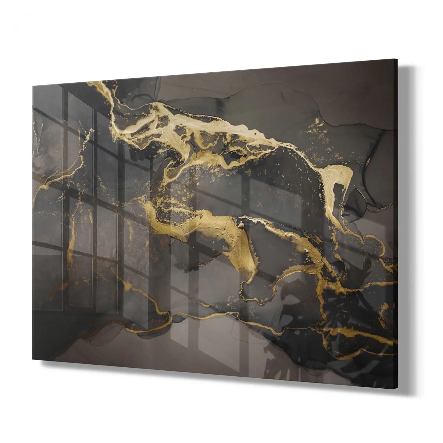 Altın Vurgular Efektli Tekli Yatay Cam Tablo