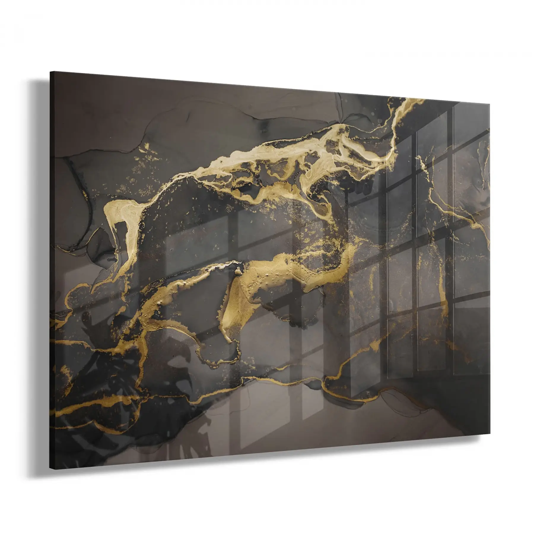 Altın Vurgular Efektli Tekli Yatay Cam Tablo