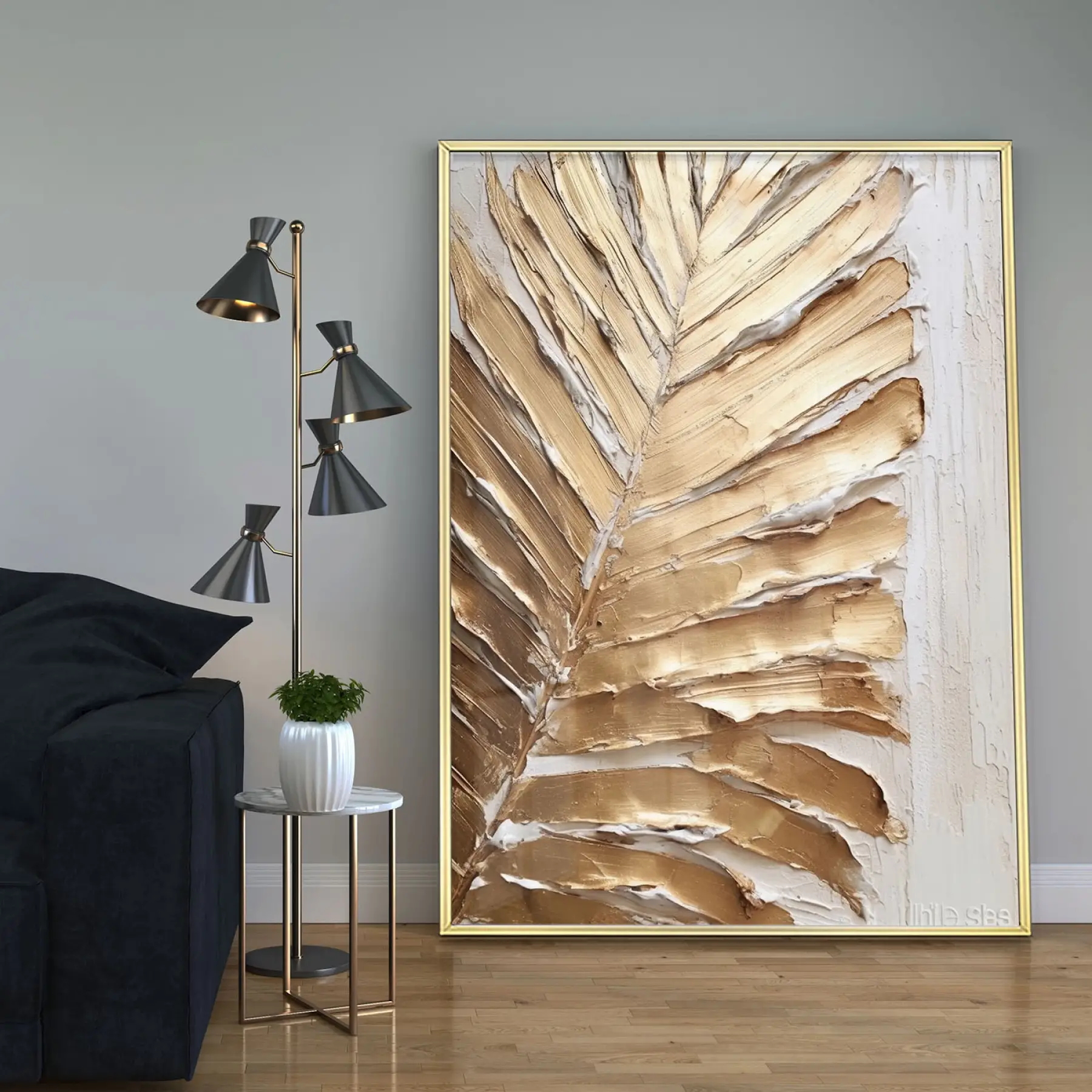 Altın Yapraklar Tekli Metal Çerçeveli Tablo