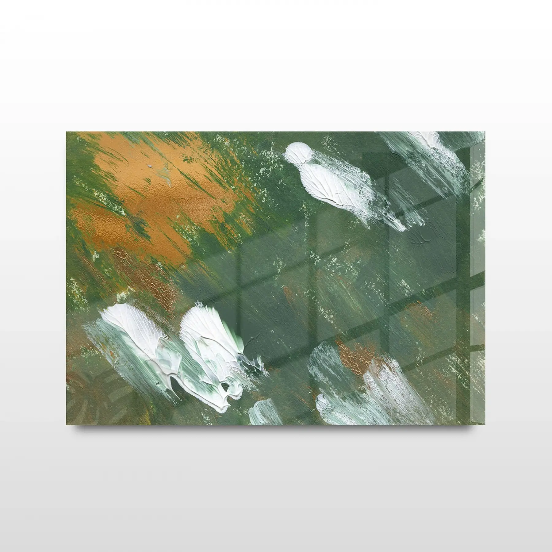 Beyaz Fırça Efektleri Tekli Yatay Cam Tablo