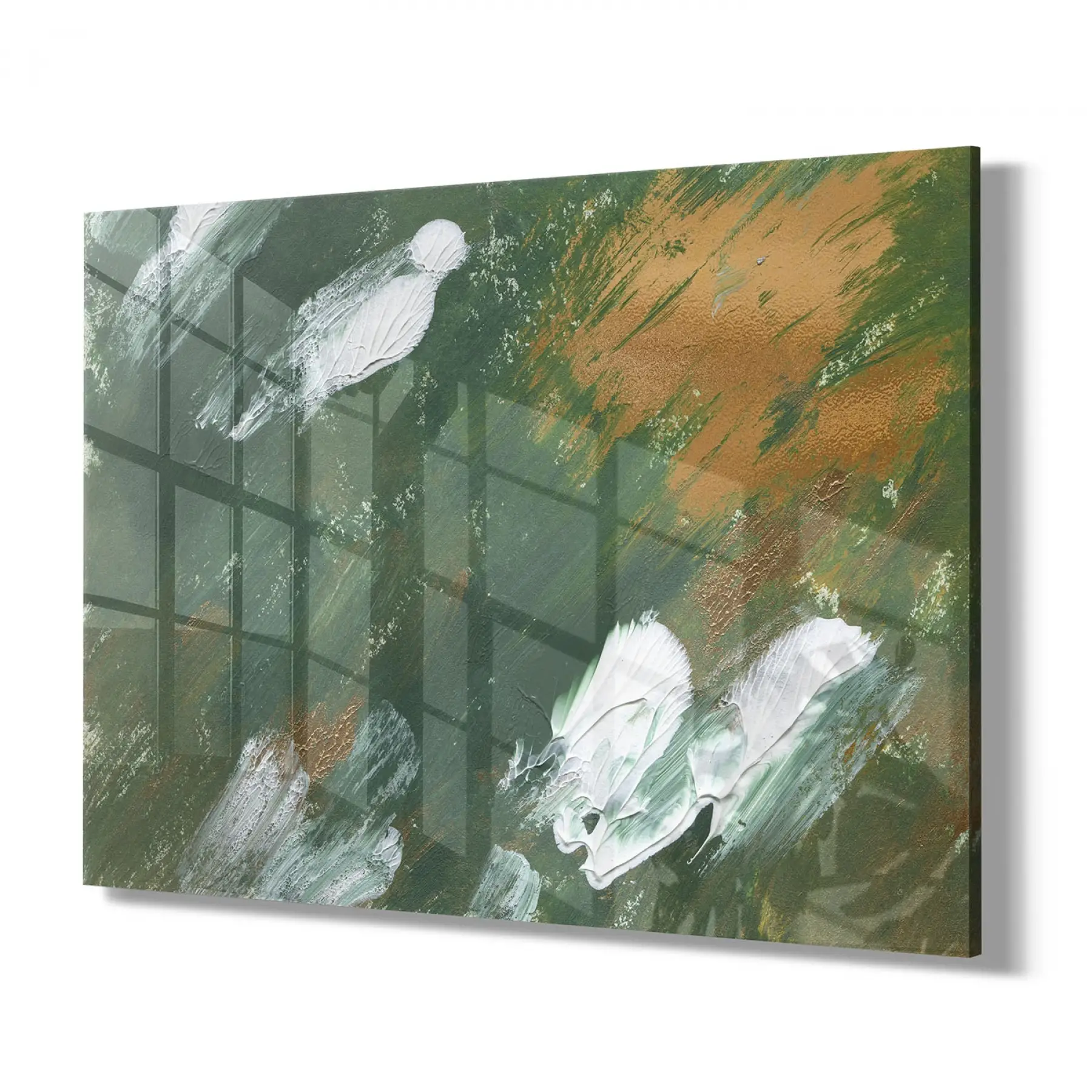 Beyaz Fırça Efektleri Tekli Yatay Cam Tablo