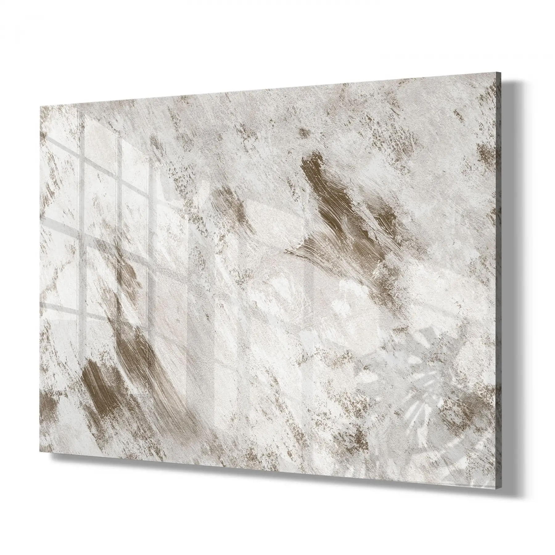 Beyaz ve Kahverengi Tonlar Tekli Yatay Cam Tablo