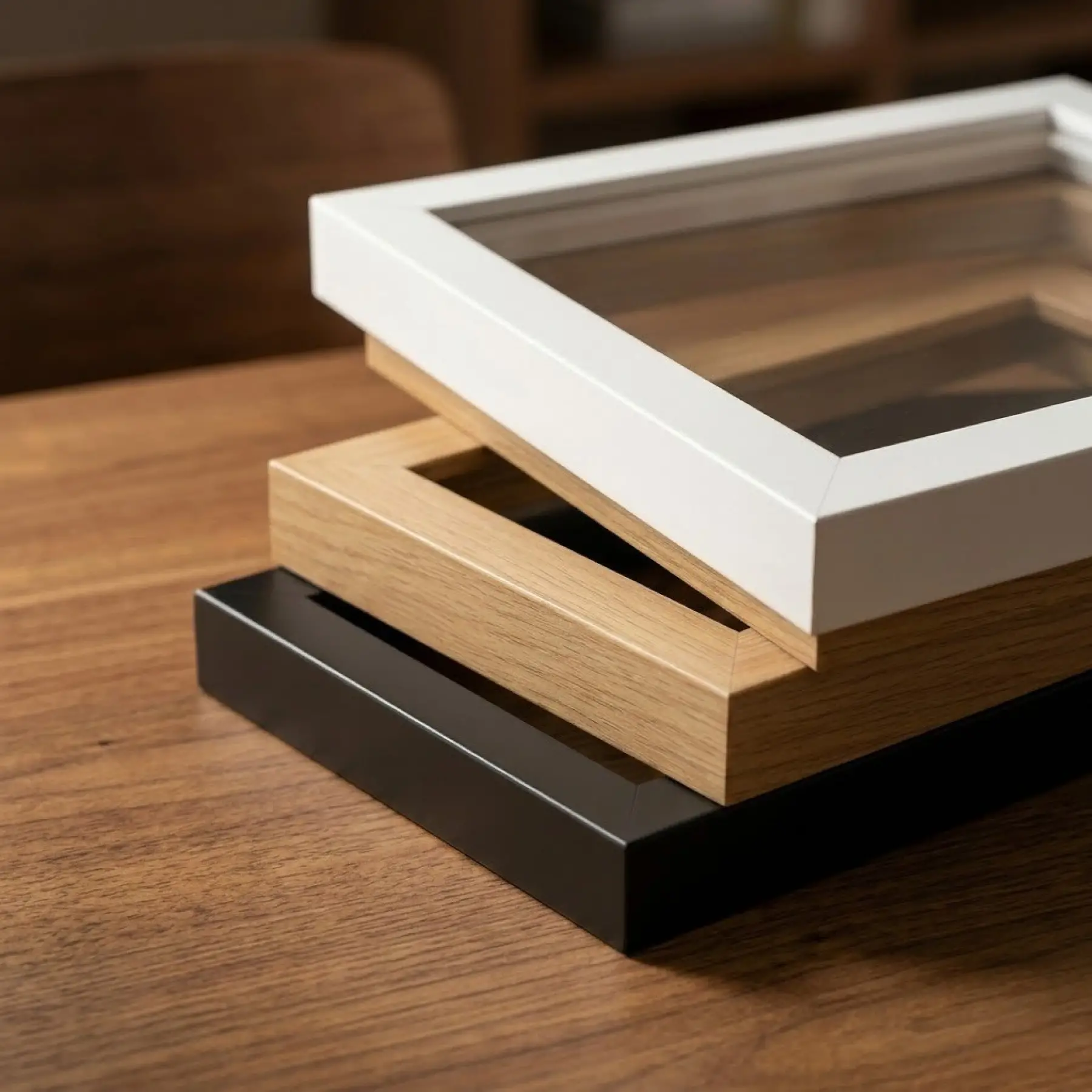 Soyut Monokrom Geçişler Doğal Ahşap Çerçeveli 3lü Tablo Seti