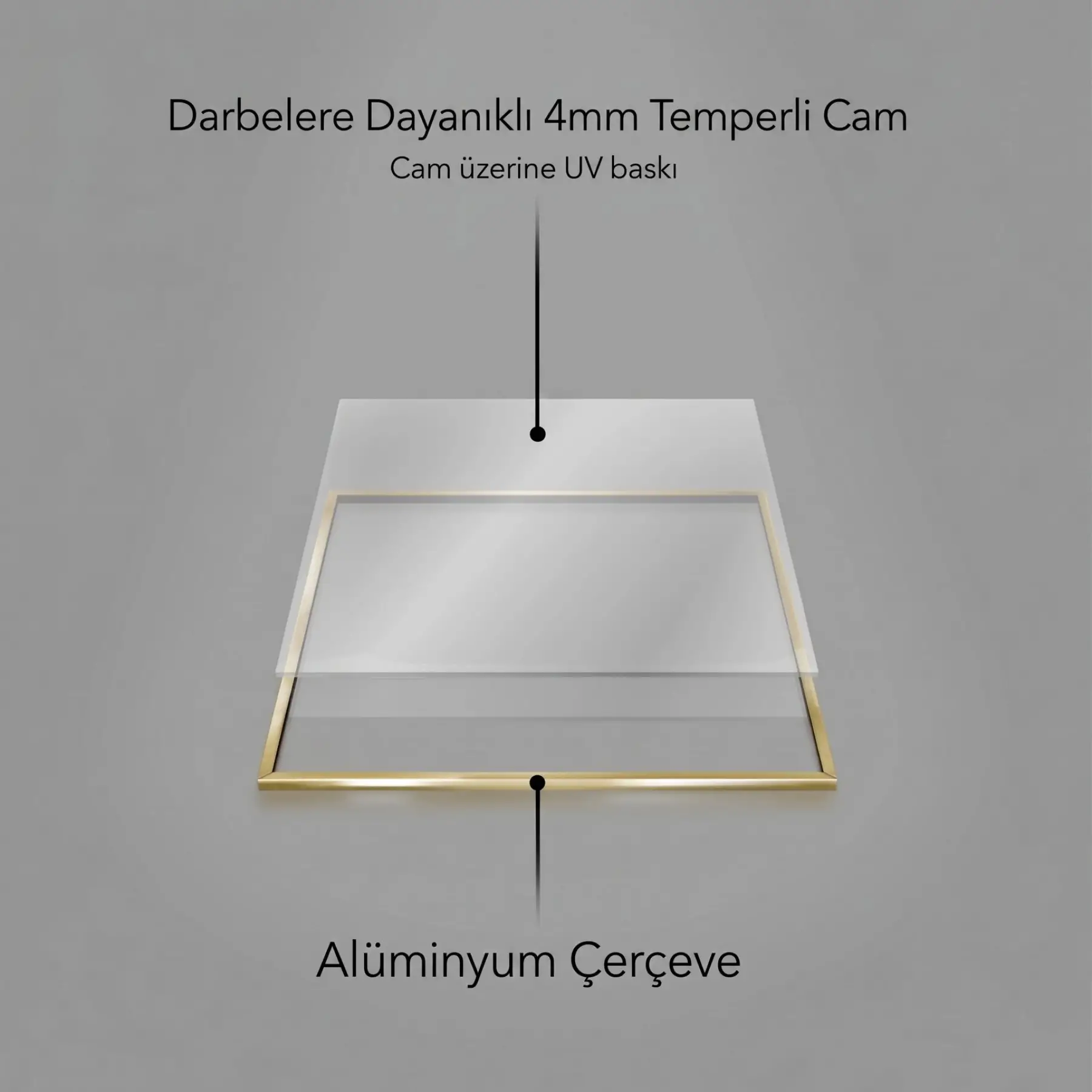 1 Adet Altın Metal Çerçeveli Gerçek Cama Baskılı Duvar Tablo — Bej Vazoda