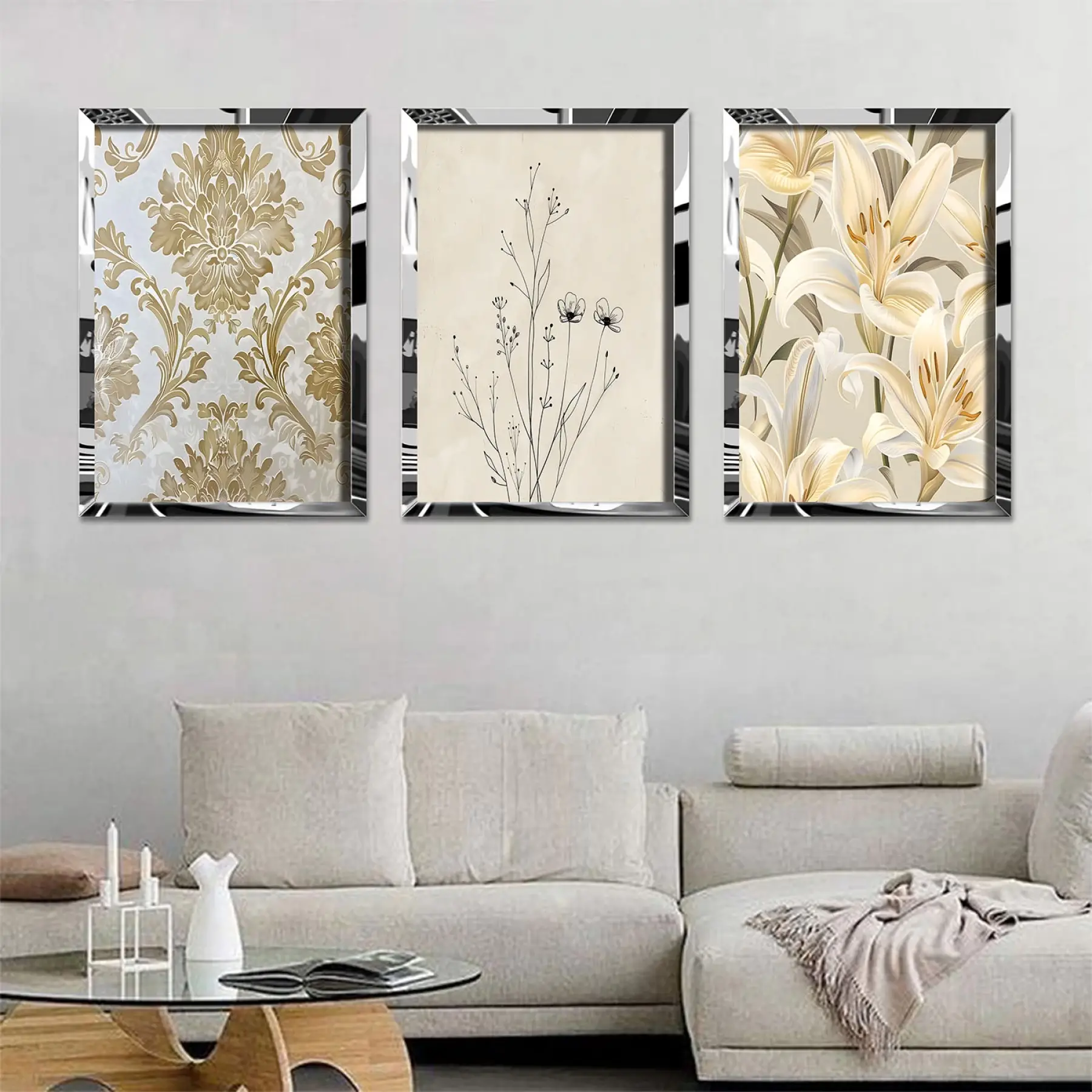 Bohem Çiçekler Detaylı Pleksi Tablo Seti