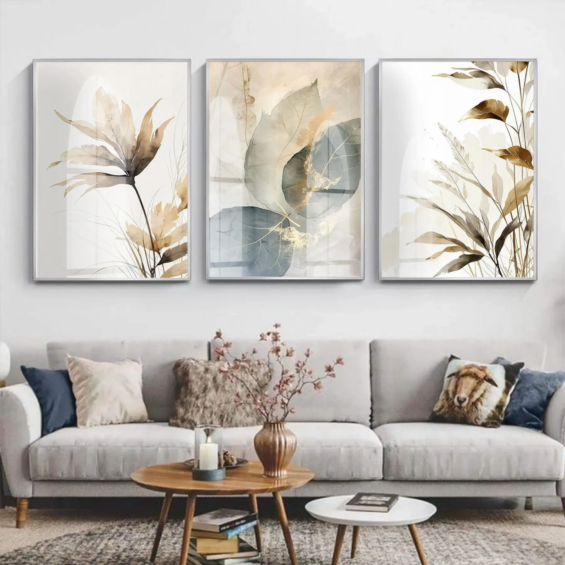 Çiçek Desenli Parıltılı Gümüş Metal Çerçeveli Cam Tablo