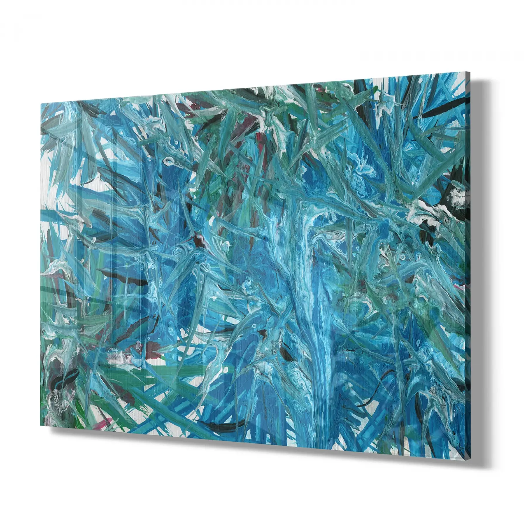 Deniz Mavisi Desenler Tekli Yatay Cam Tablo