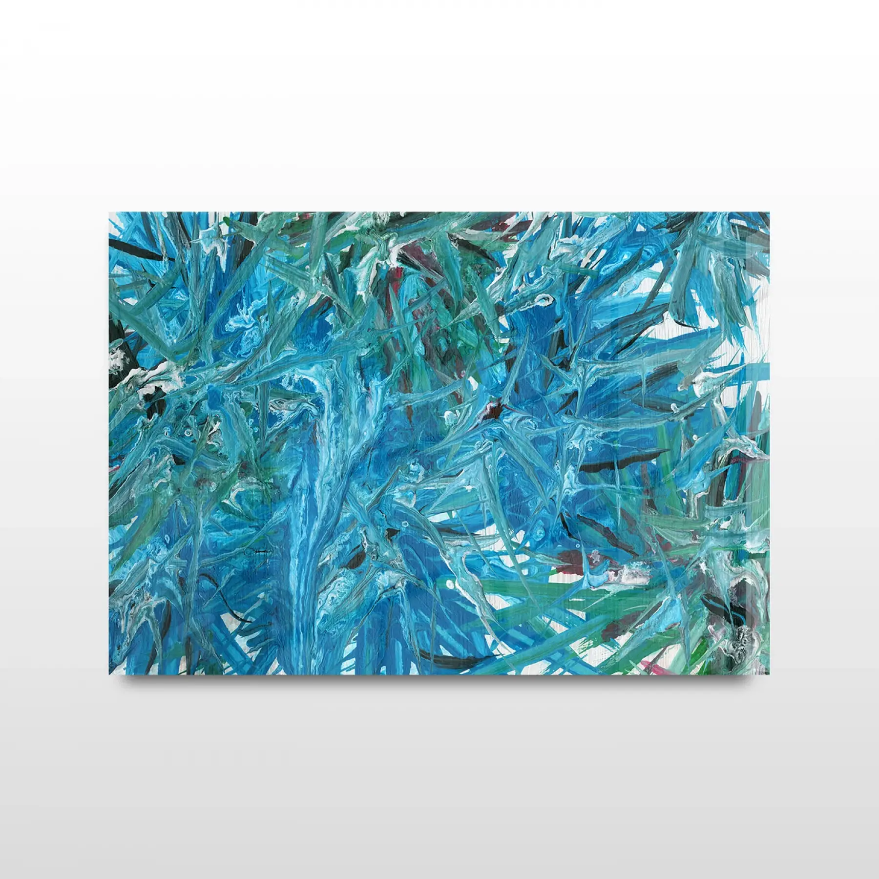 Deniz Mavisi Desenler Tekli Yatay Cam Tablo