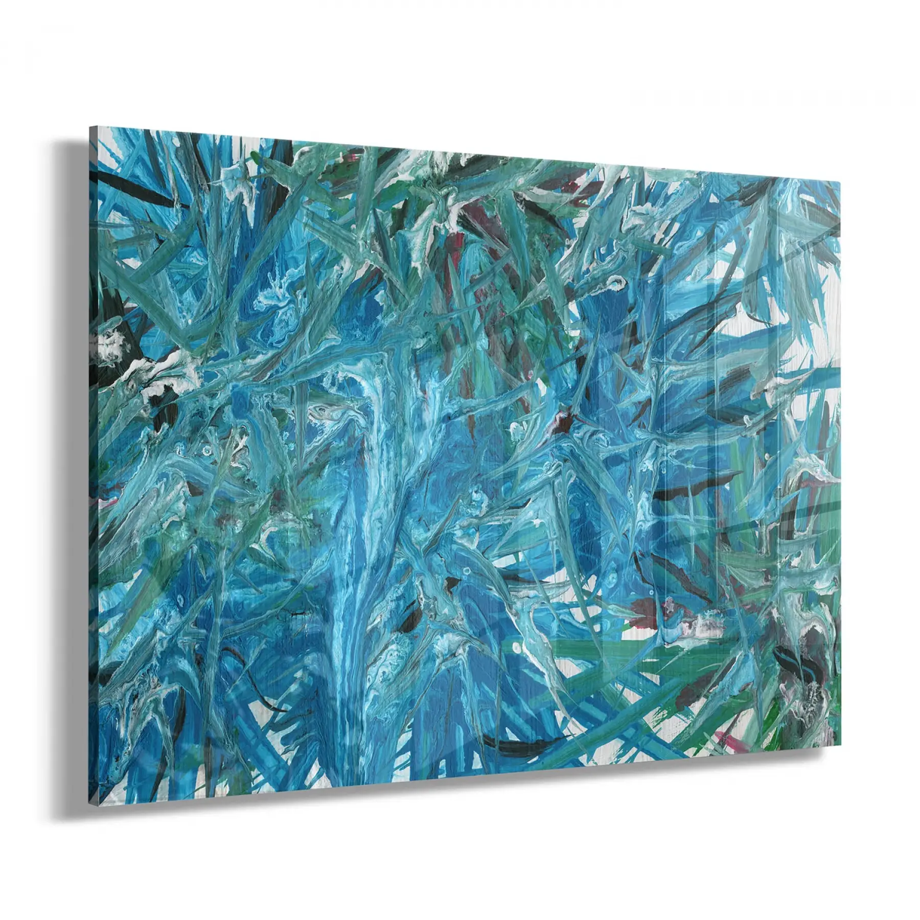 Deniz Mavisi Desenler Tekli Yatay Cam Tablo