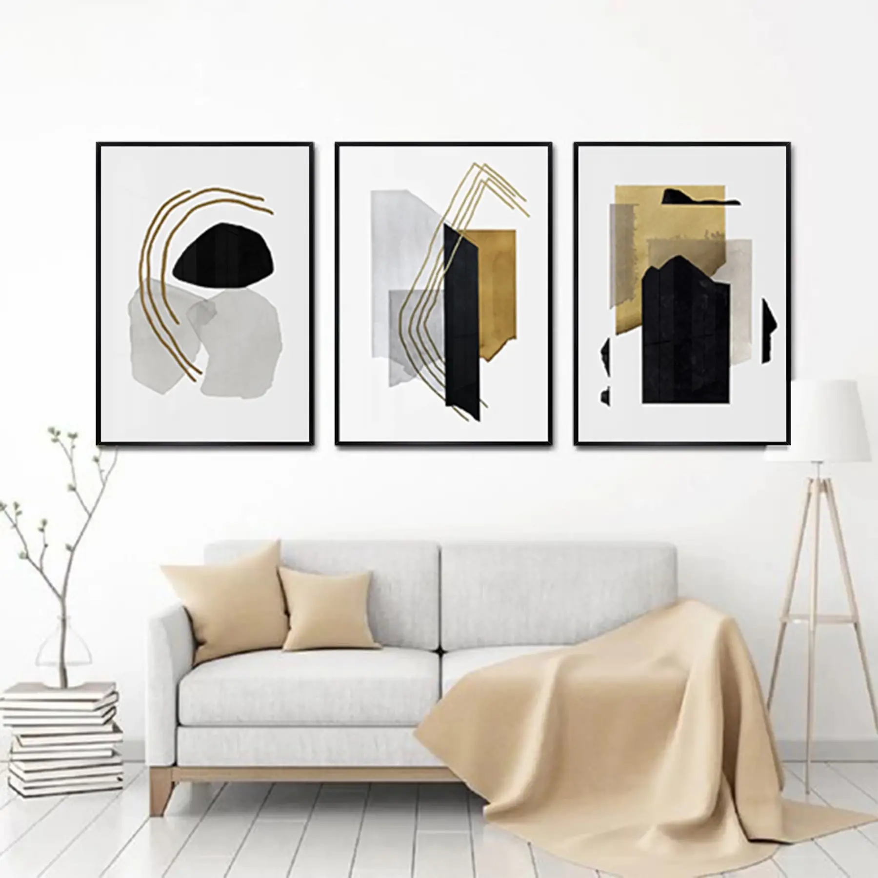 Geometrik Tasarım Metal Çerçeveli Tablo Seti Siyah