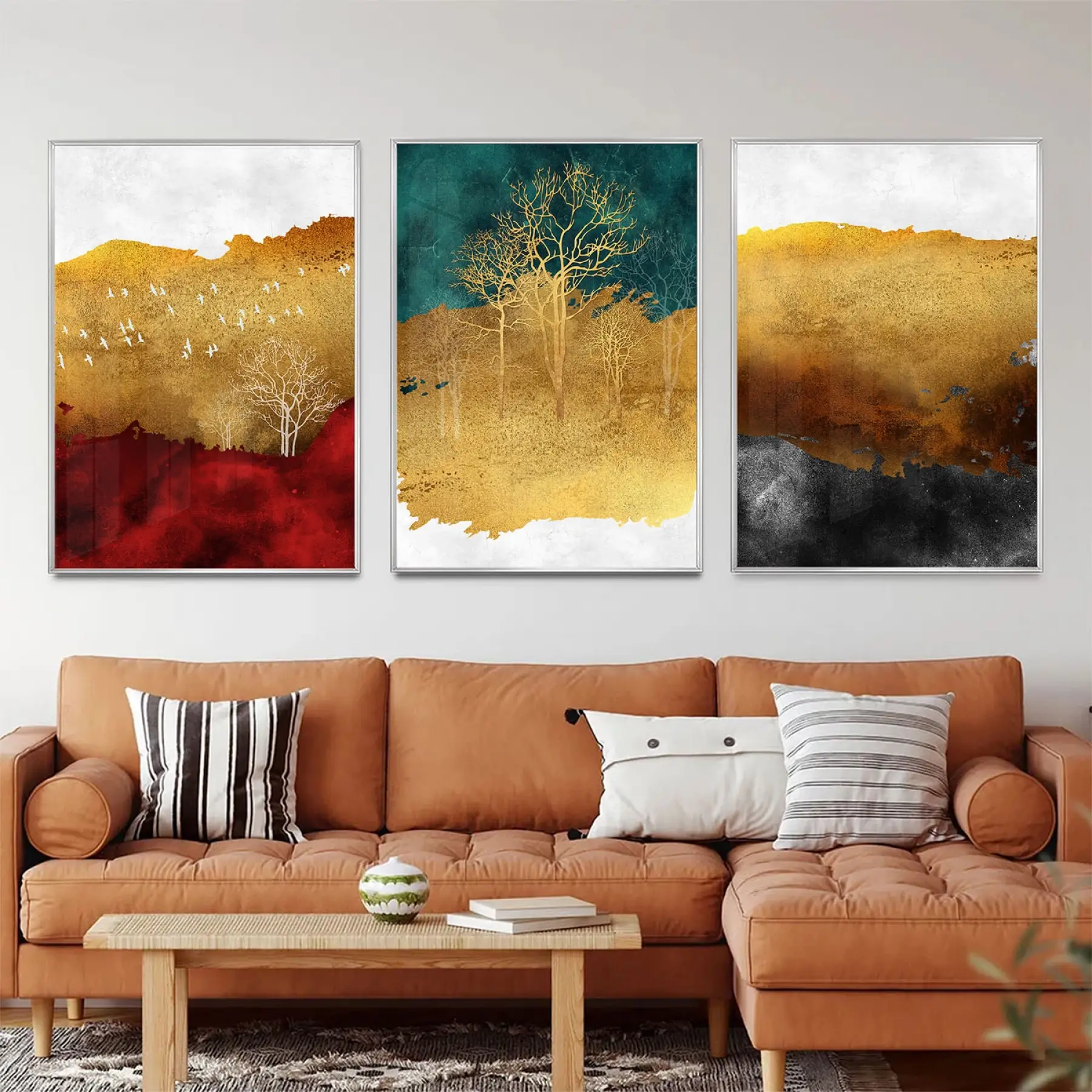 Gold Karışım Üçlü Metal Çerçeveli Tablo Seti