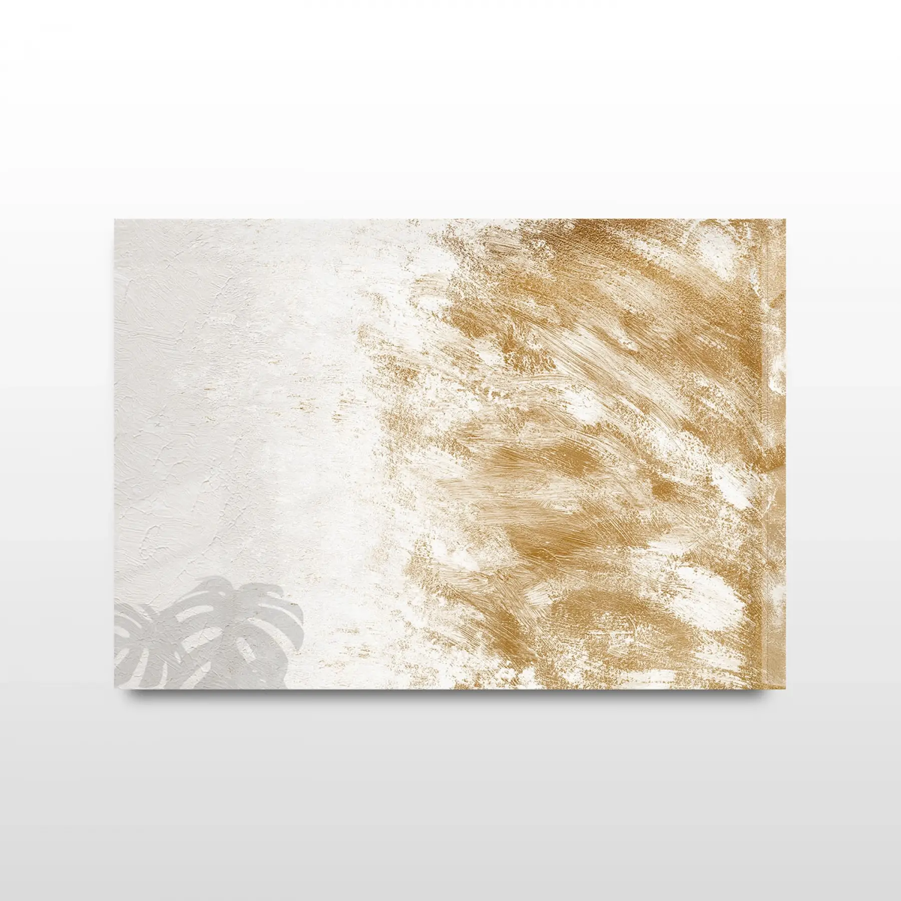 Gold ve Beyaz Fırça Desenli Tekli Yatay Cam Tablo