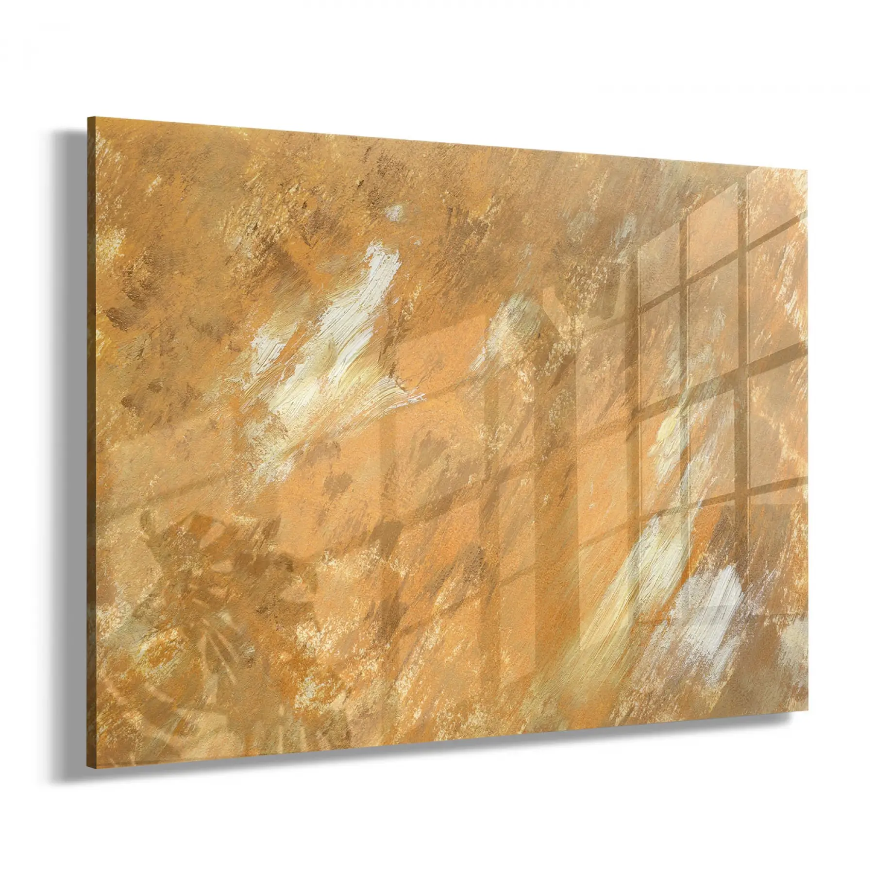 Hardal Rengi Soyut Tekli Yatay Cam Tablo