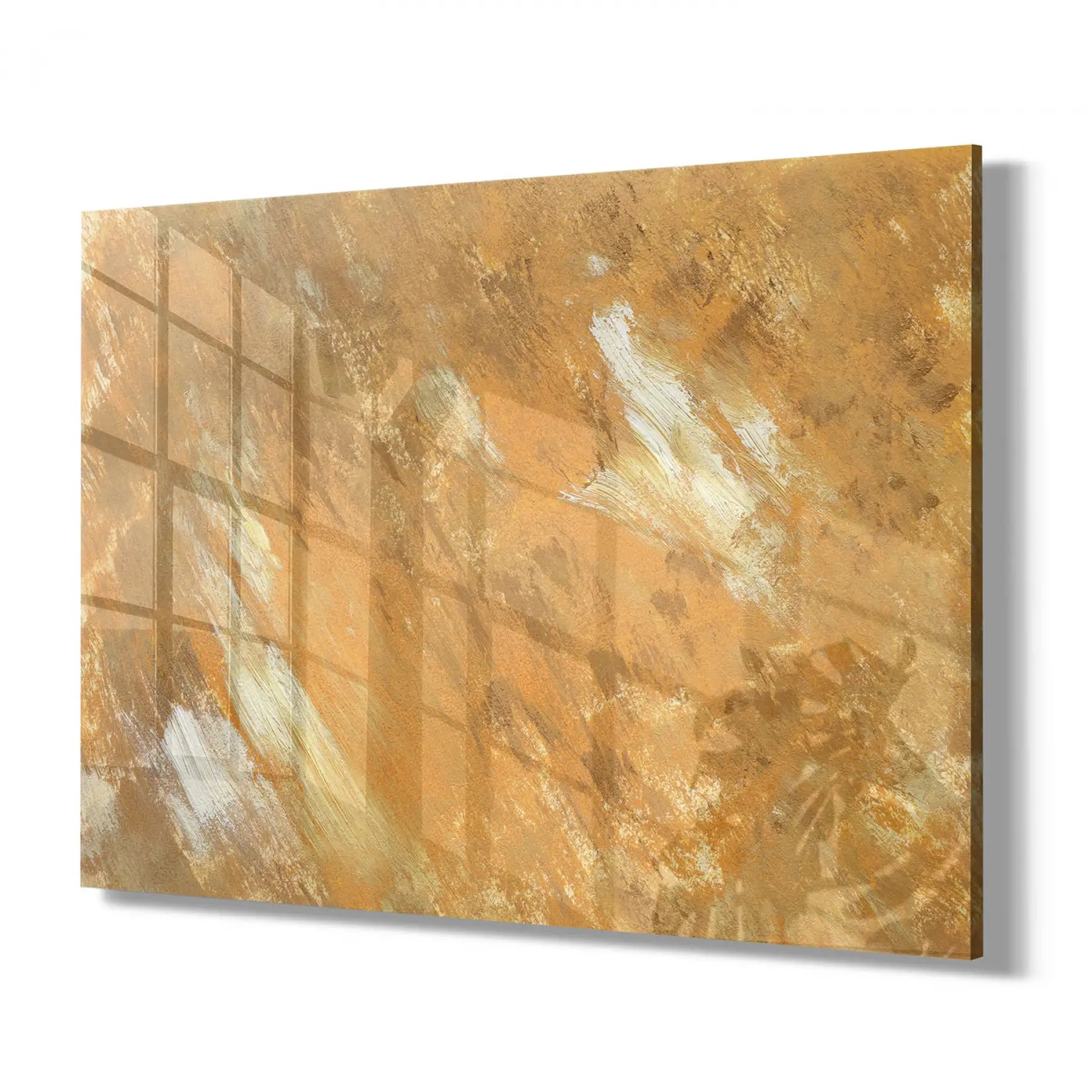 Hardal Rengi Soyut Tekli Yatay Cam Tablo