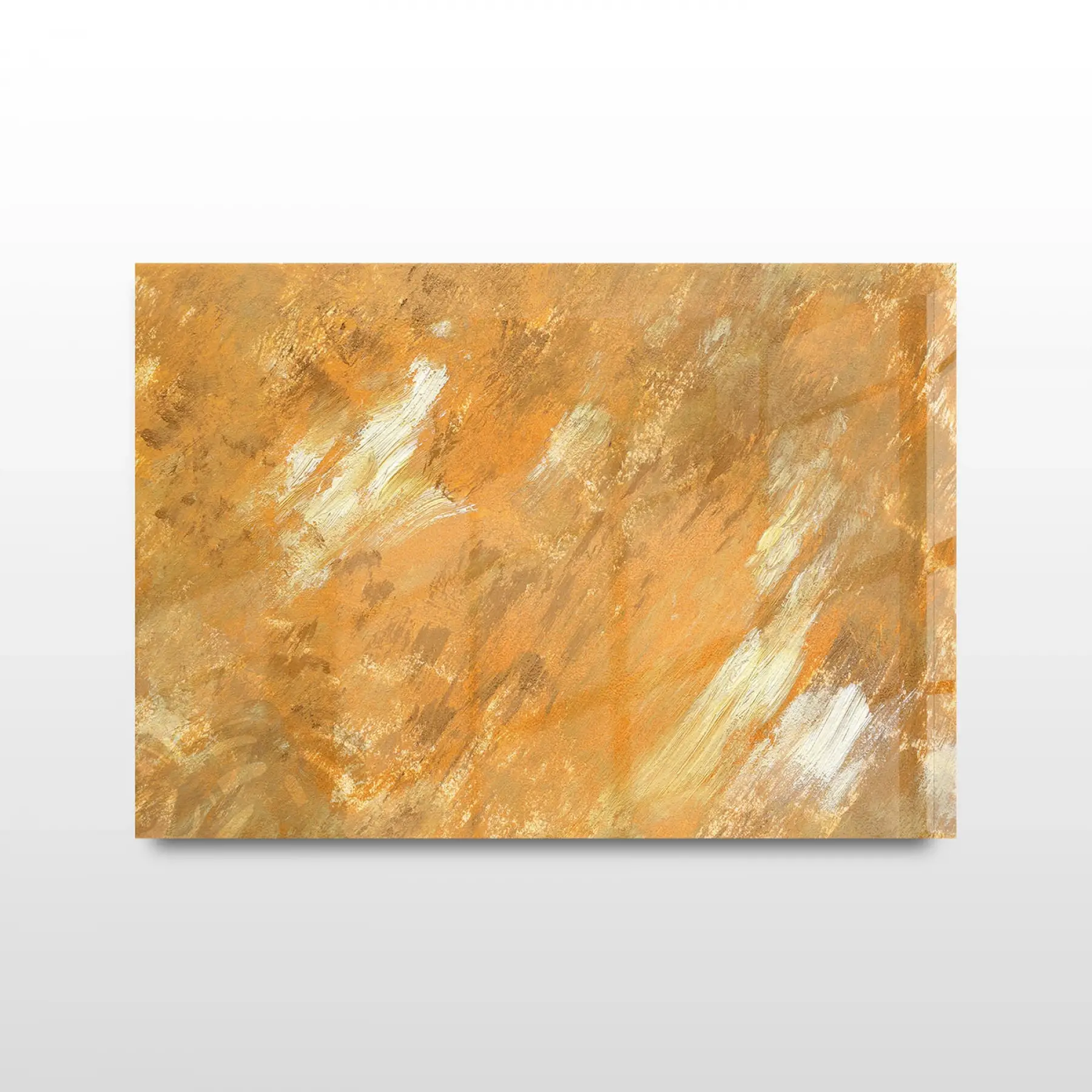 Hardal Rengi Soyut Tekli Yatay Cam Tablo