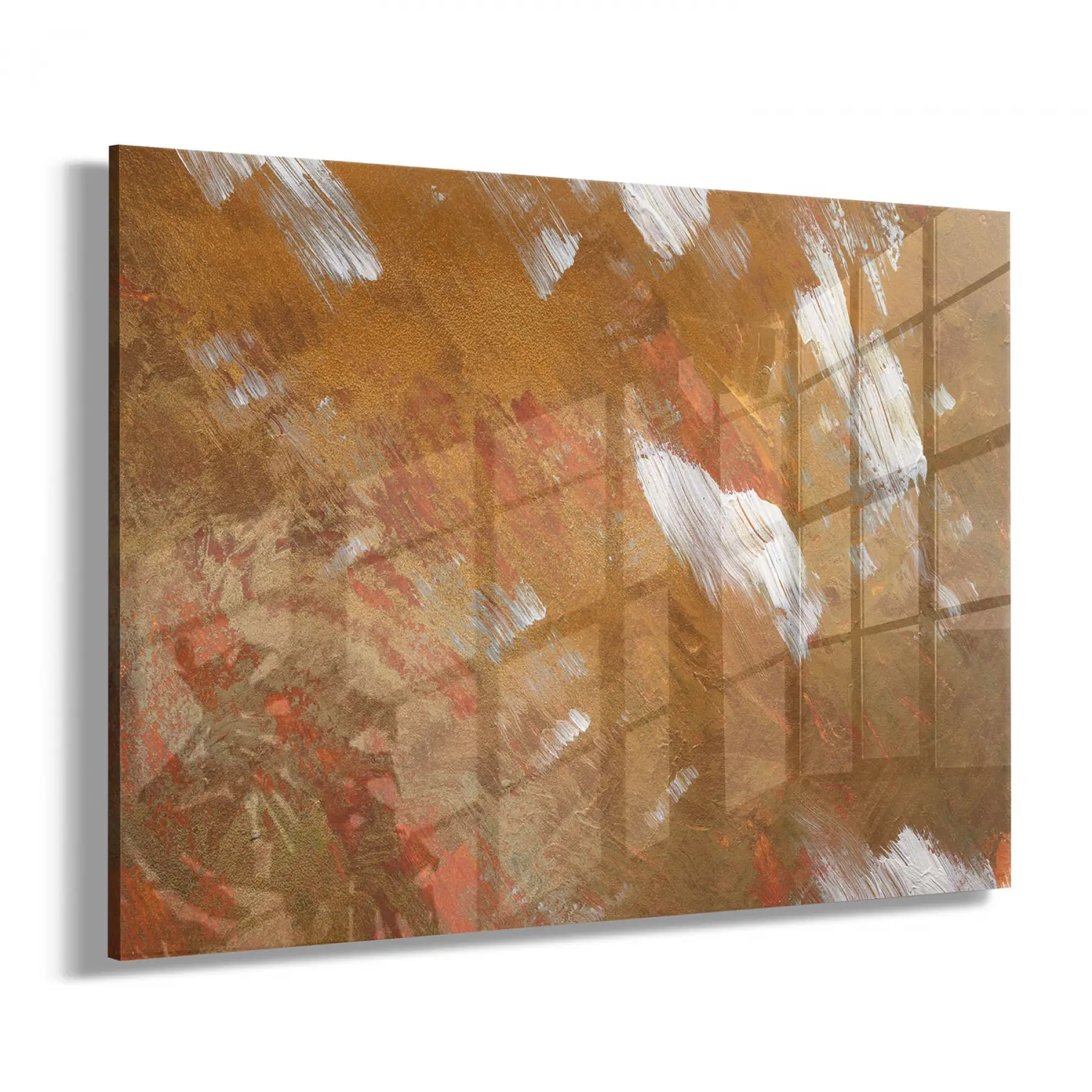 Kahverengi Soyur Desenli Tekli Yatay Cam Tablo