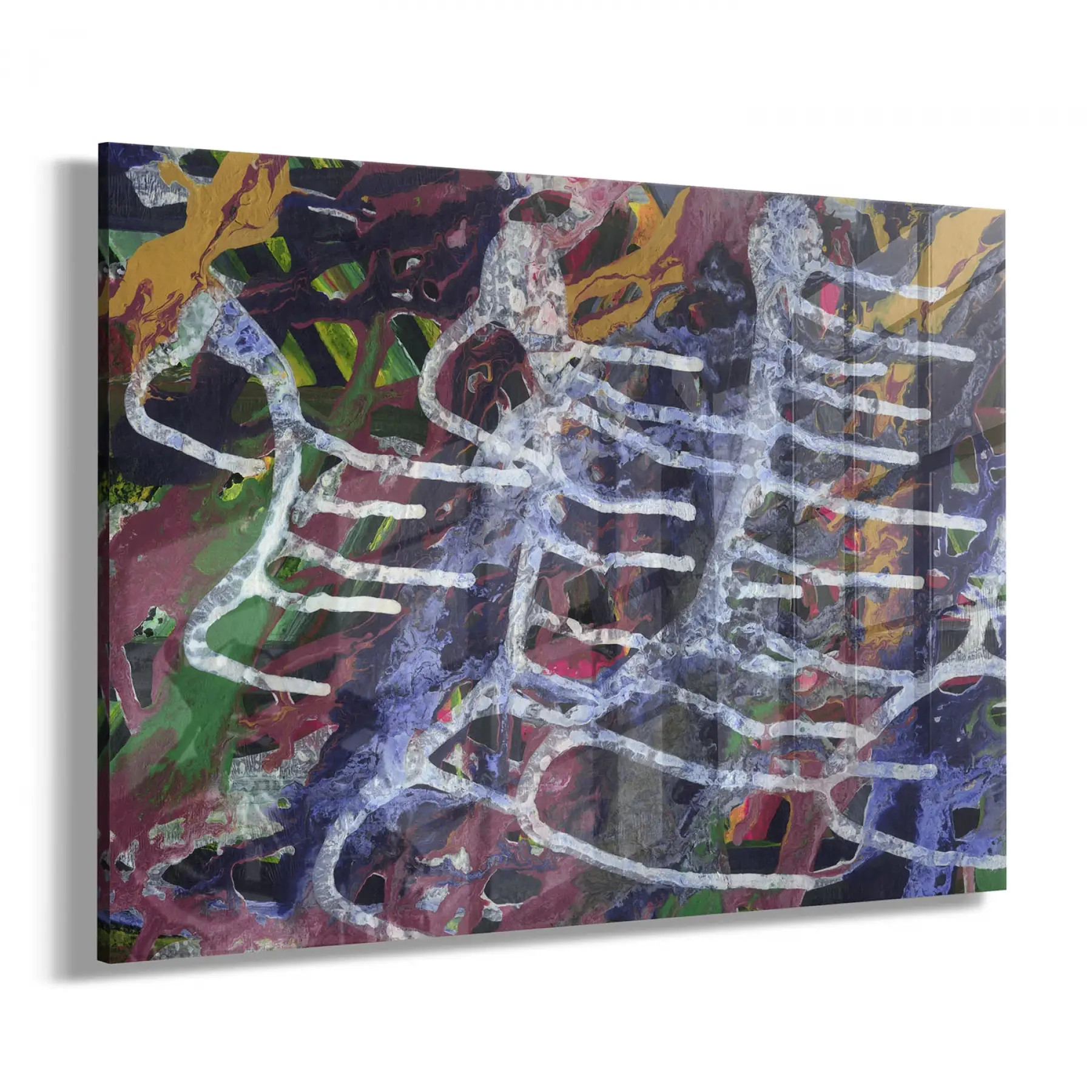 Karışık Renkler Soyut Desenli Tekli Yatay Cam Tablo