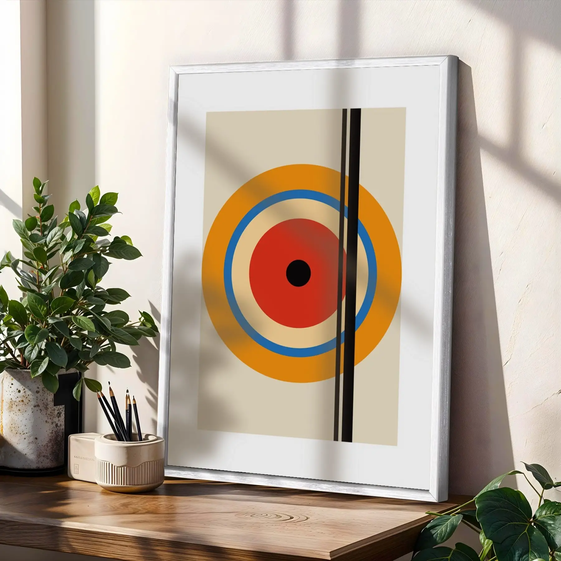 Dinamik Retro Desenler Beyaz Çerçeveli 3lü Ahşap Tablo Seti