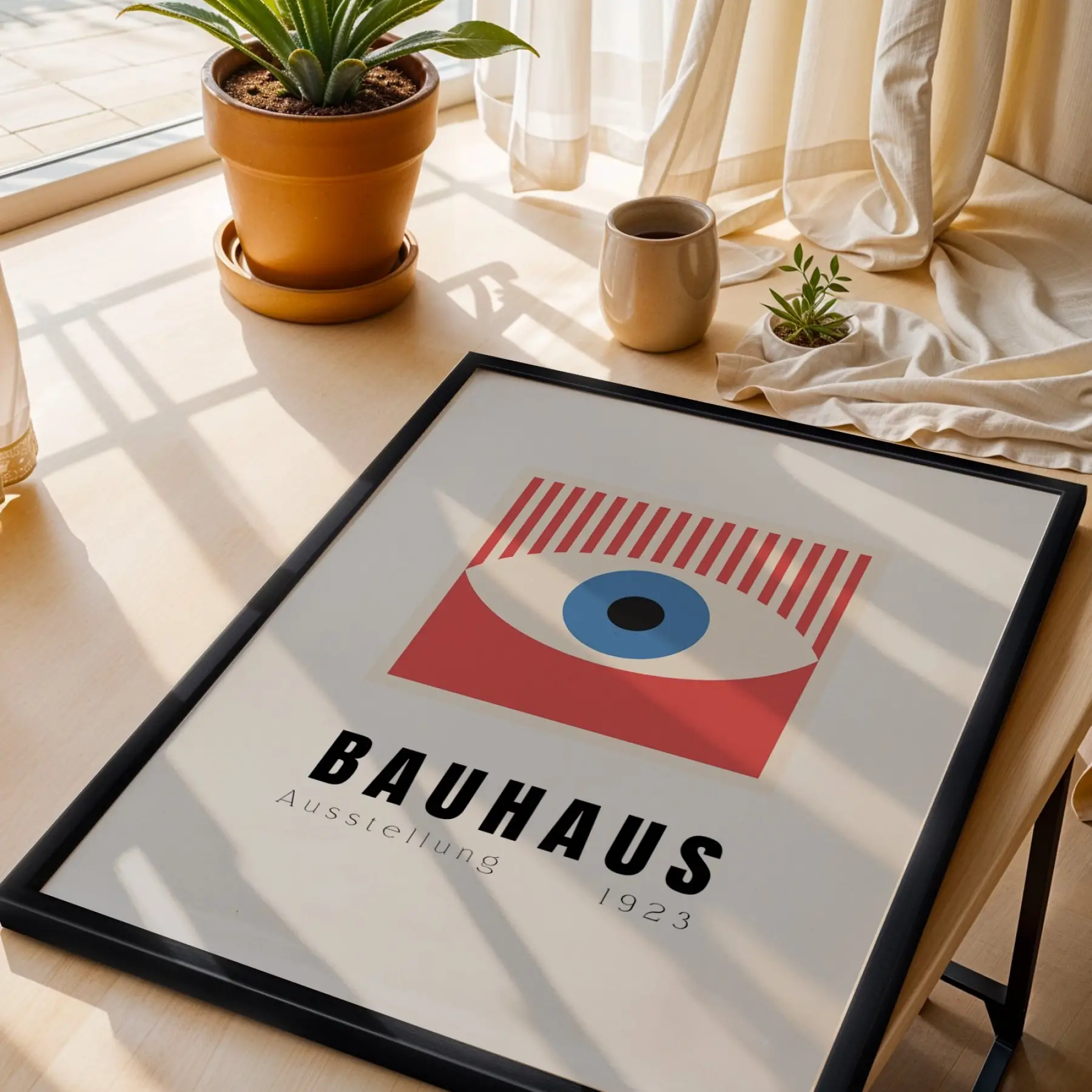 Bauhaus Geometrik Canlılık Siyah Çerçeveli 3lü Ahşap Tablo Seti