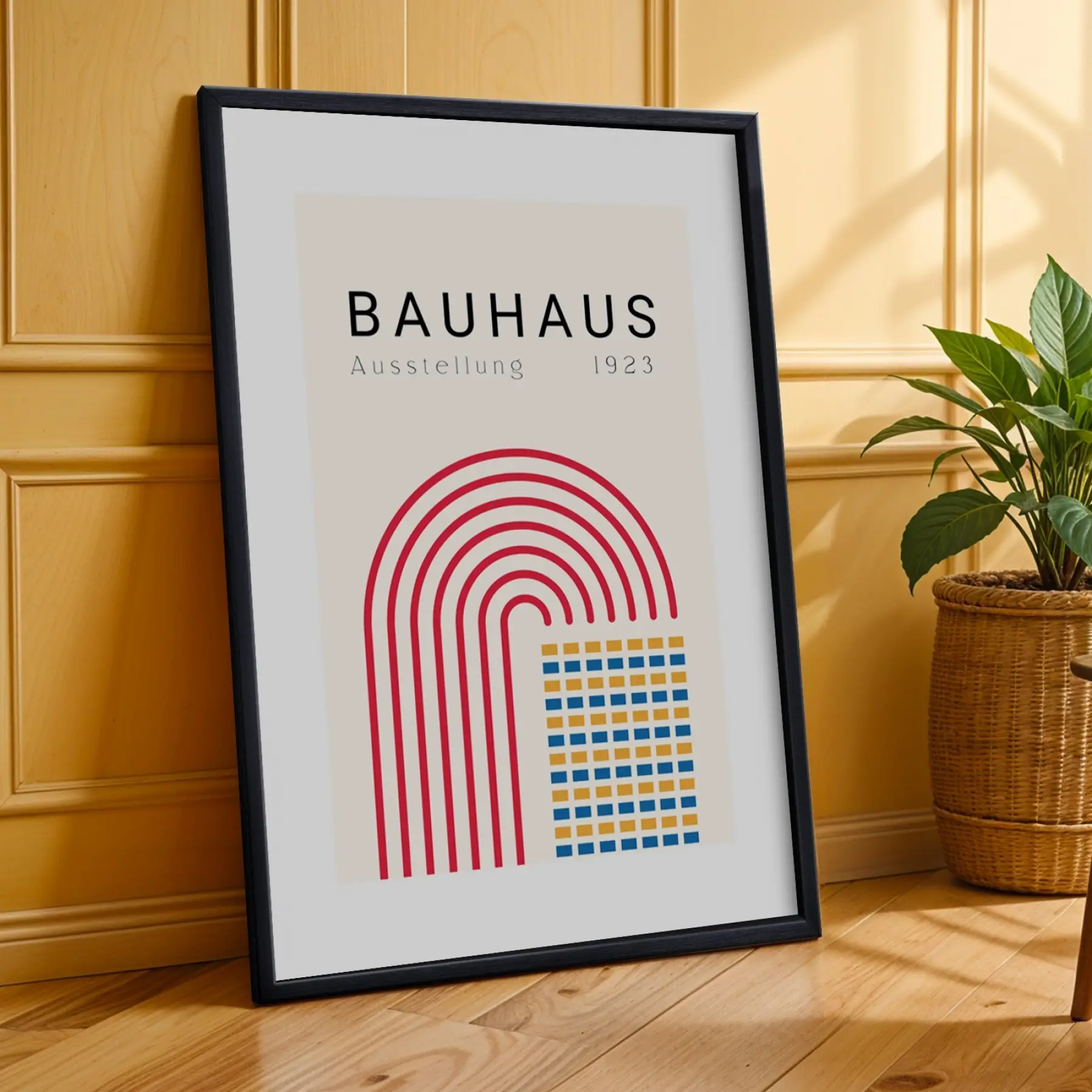 Bauhaus Geometrik Canlılık Siyah Çerçeveli 3lü Ahşap Tablo Seti