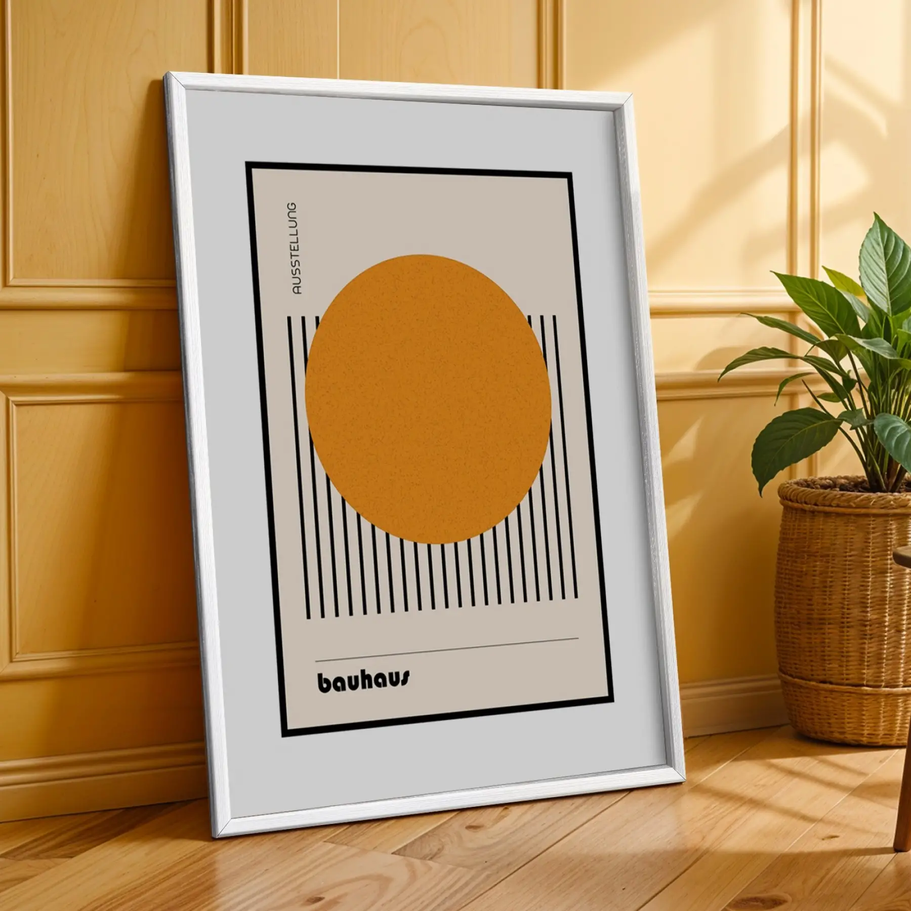 Bauhaus Geometrik Soyutlama Beyaz Çerçeveli 3lü Ahşap Tablo Seti