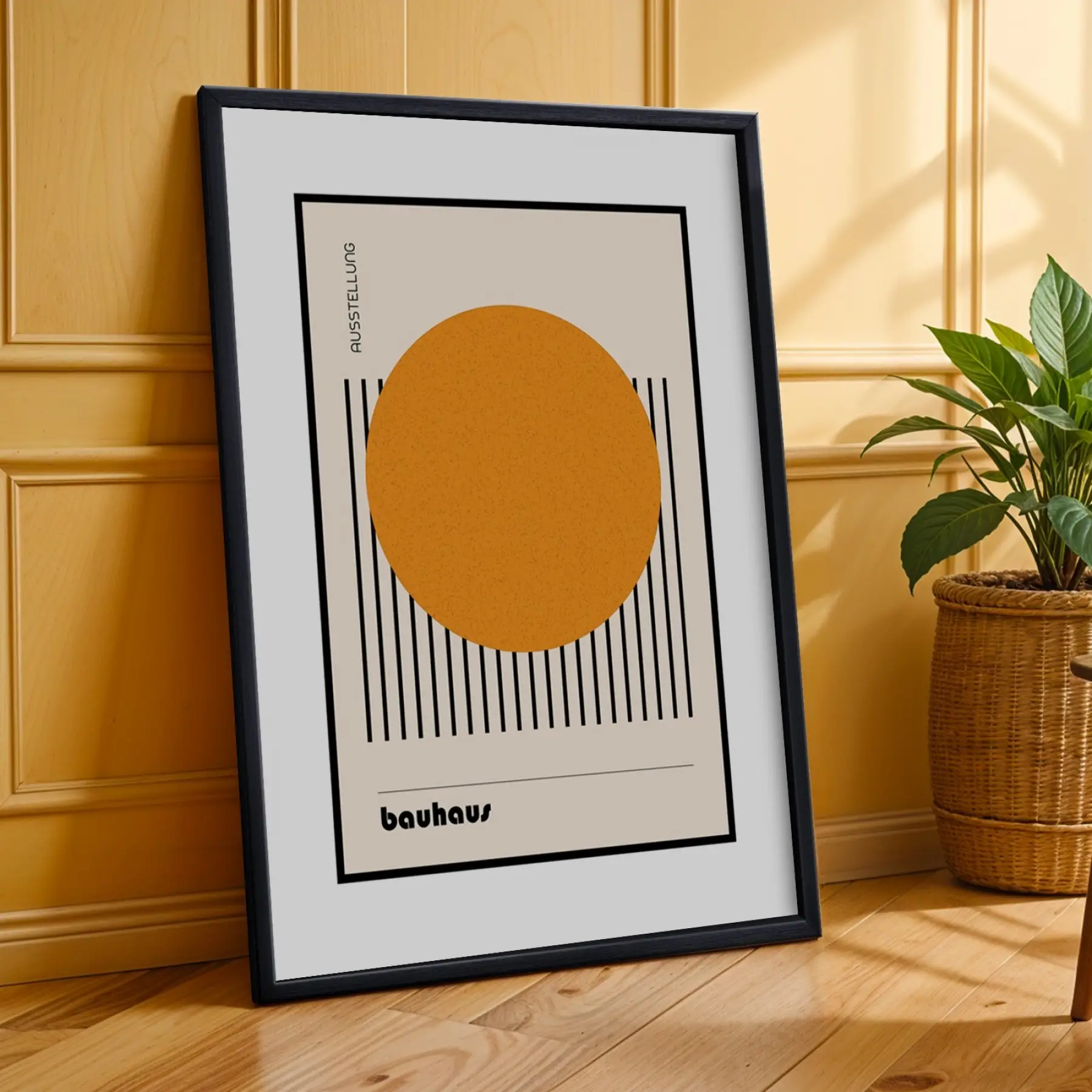 Bauhaus Geometrik Soyutlama Siyah Çerçeveli 3lü Ahşap Tablo Seti