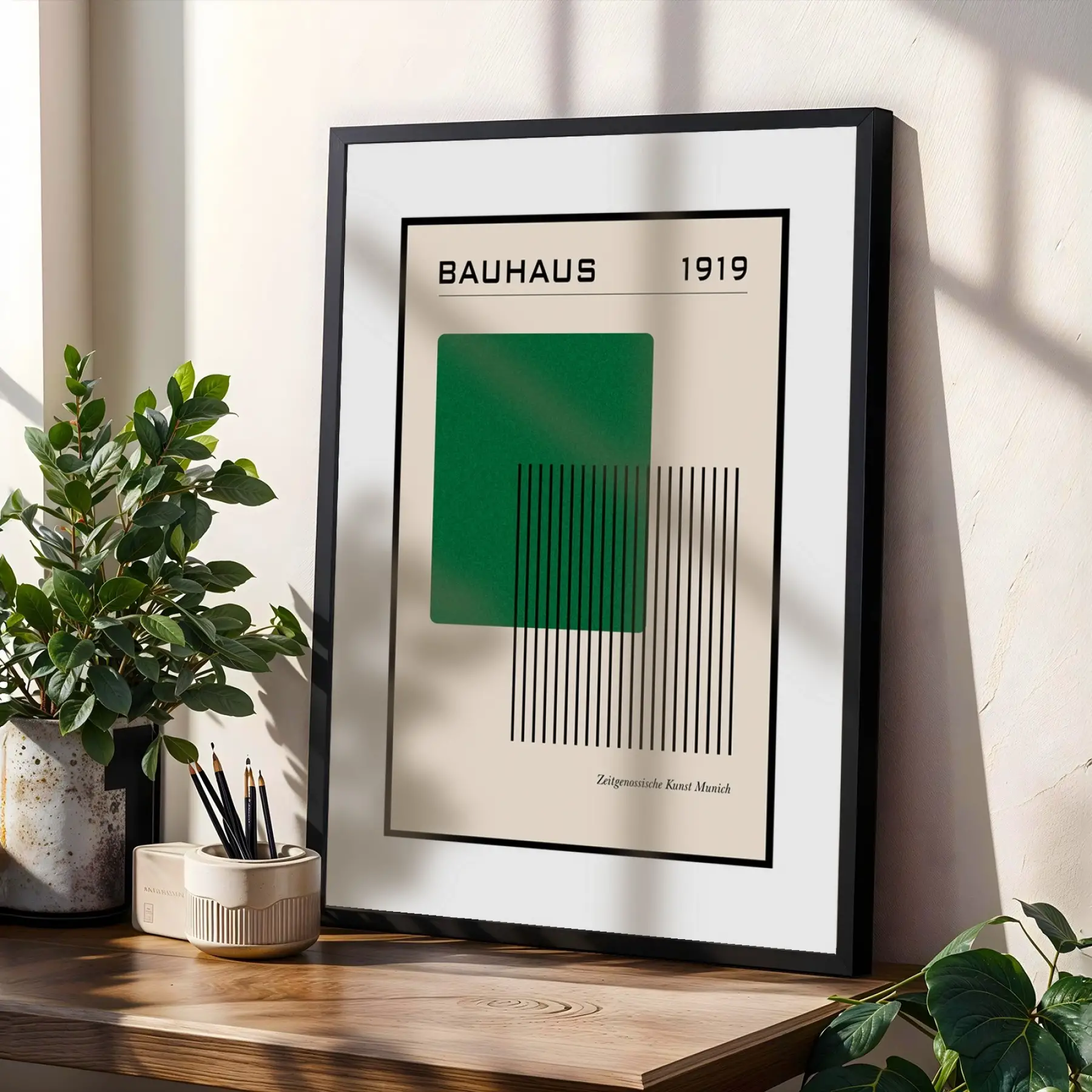 Bauhaus Geometrik Figürler Siyah Çerçeveli 3lü Ahşap Tablo Seti