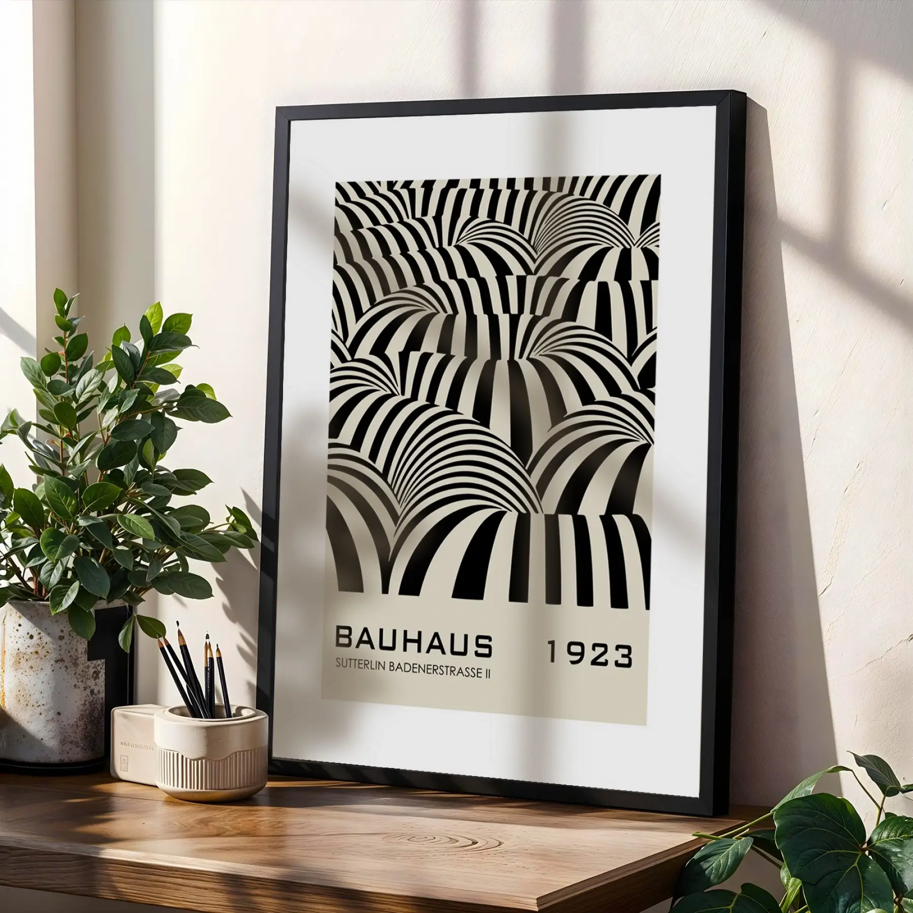 Bauhaus Geometrik Düzen Siyah Çerçeveli 3lü Ahşap Tablo Seti