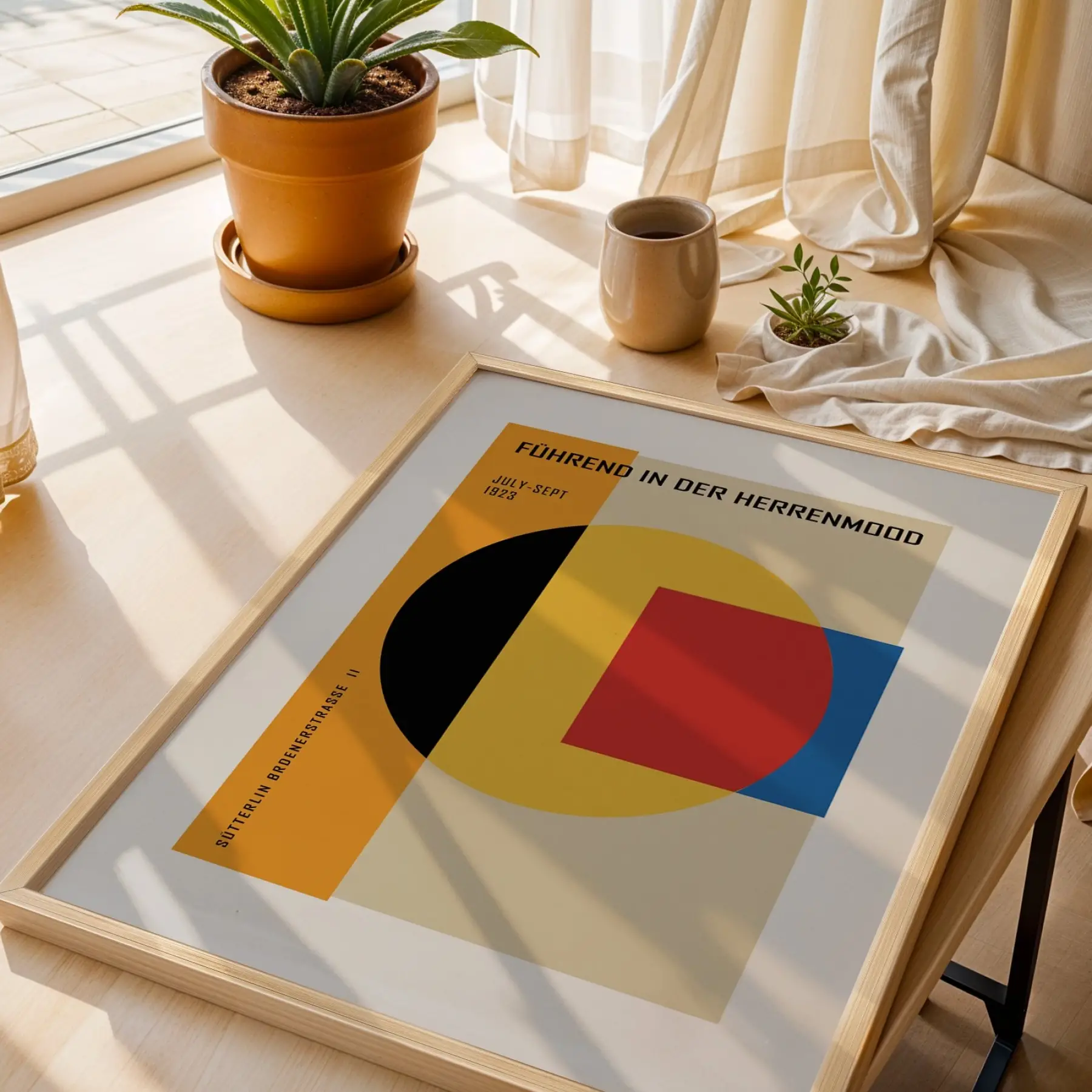 Bauhaus Figür Leopar Sanatı Doğal Ahşap Çerçeveli 3lü Tablo Seti