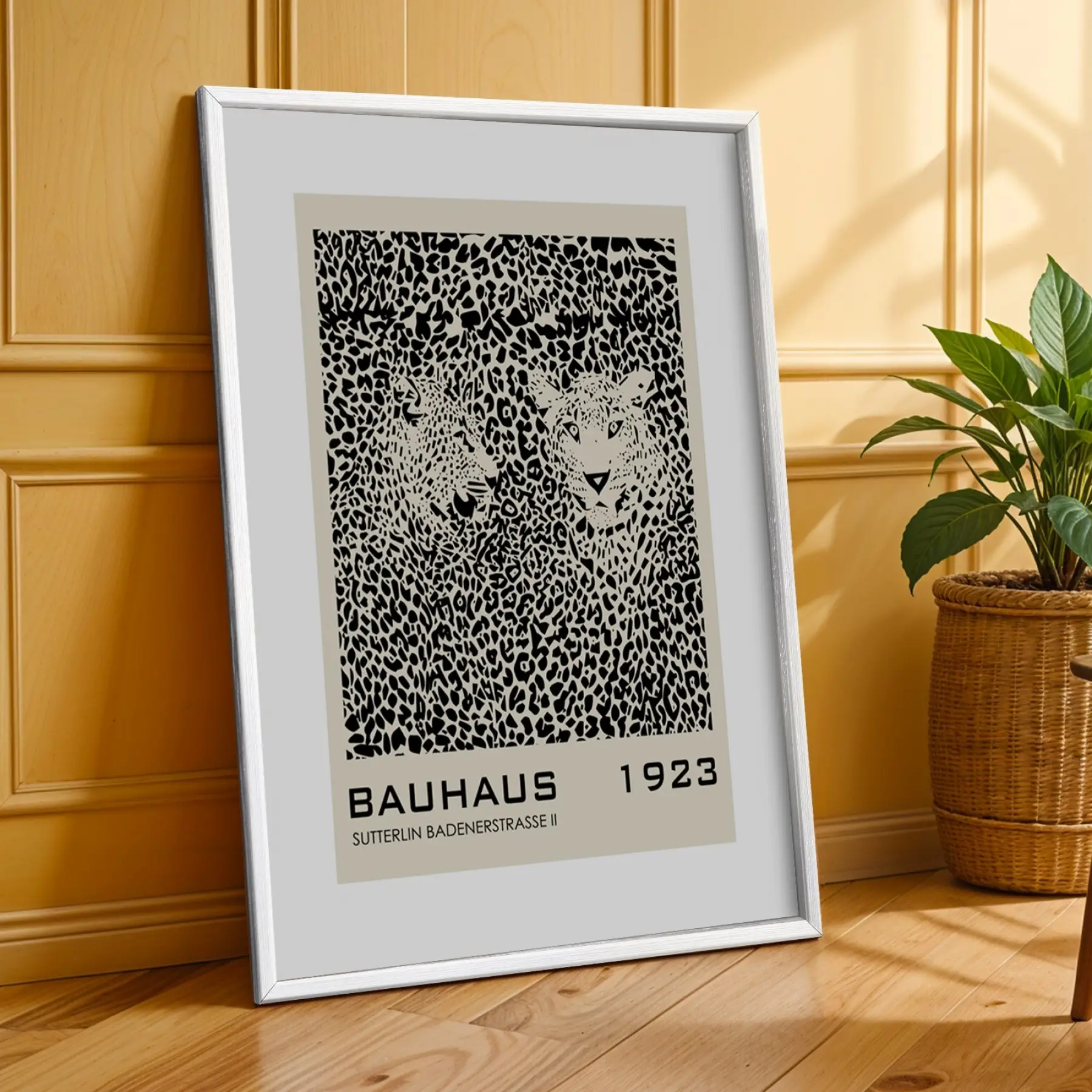 Bauhaus Figür Leopar Sanatı Beyaz Çerçeveli 3lü Ahşap Tablo Seti