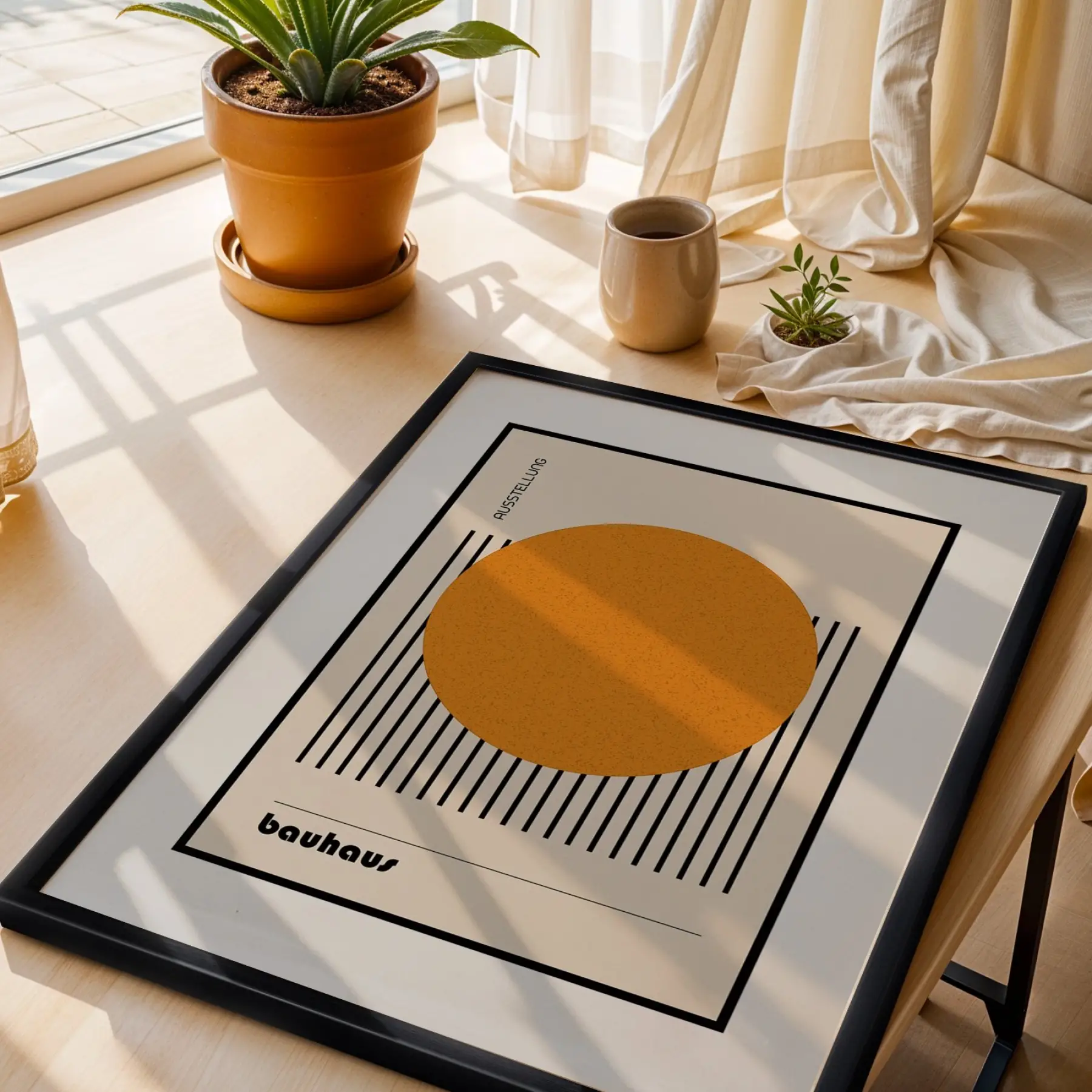 Bauhaus Geometrik Formlar Siyah Çerçeveli 3lü Ahşap Tablo Seti