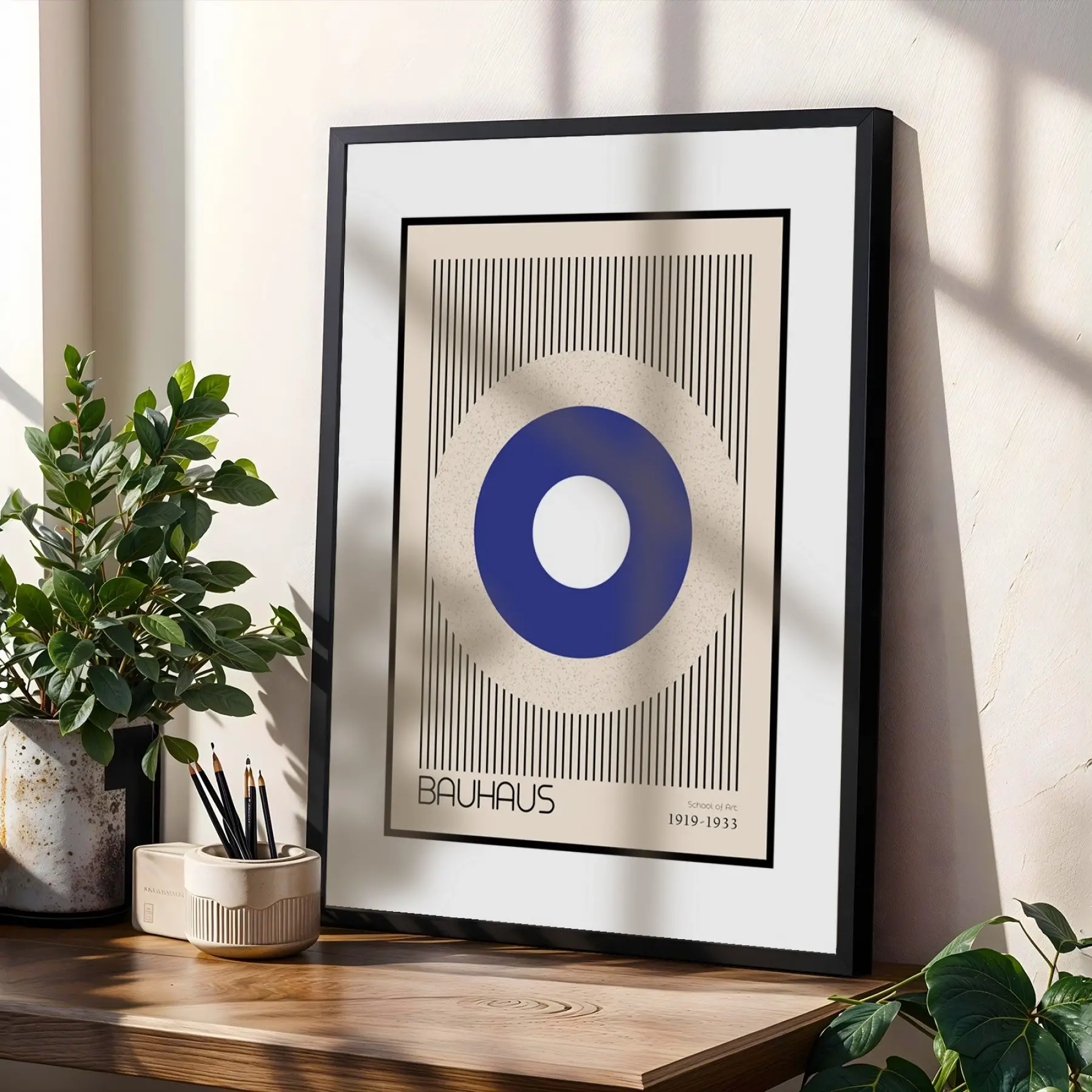 Bauhaus Geometrik Formlar Siyah Çerçeveli 3lü Ahşap Tablo Seti