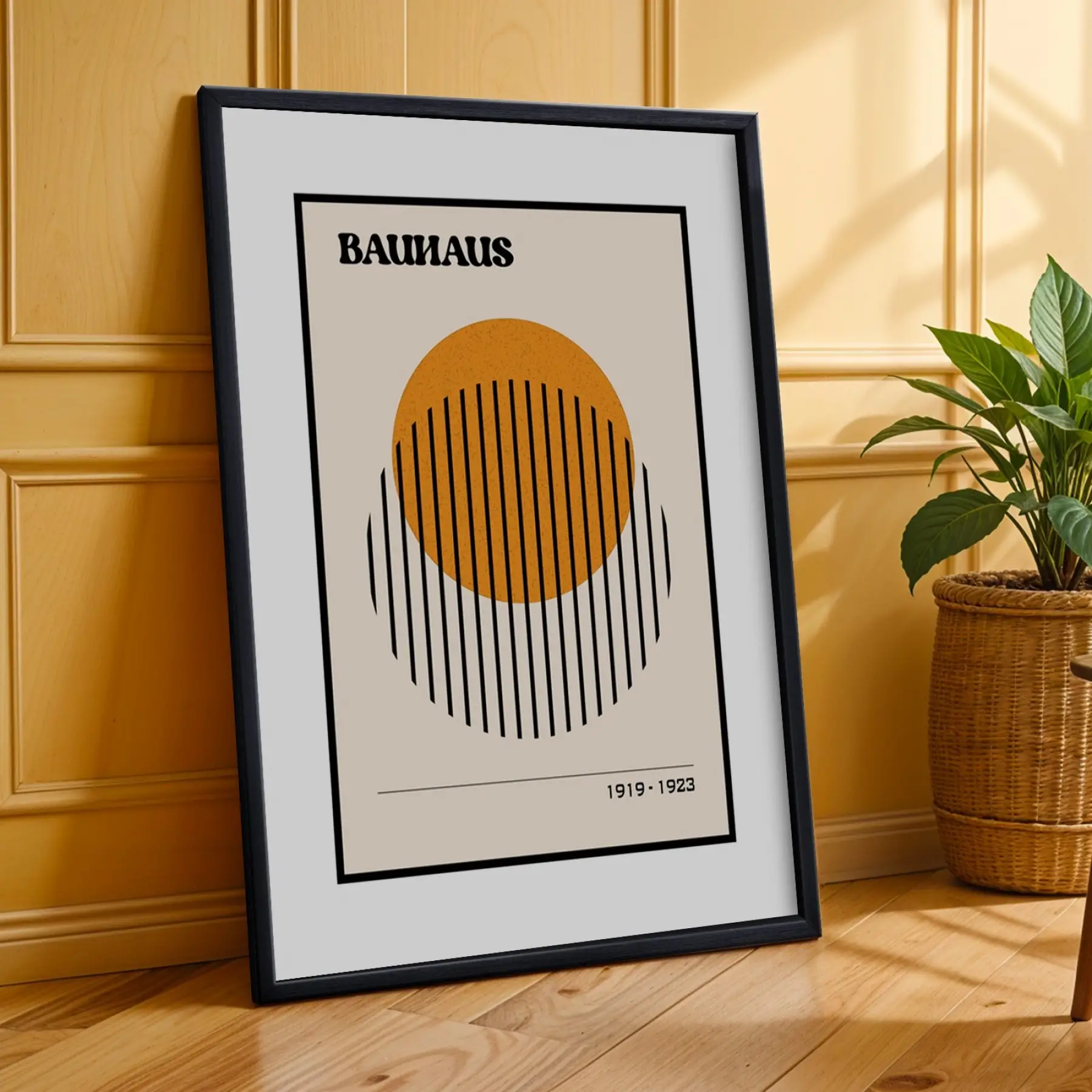 Bauhaus Geometrik Formlar Siyah Çerçeveli 3lü Ahşap Tablo Seti
