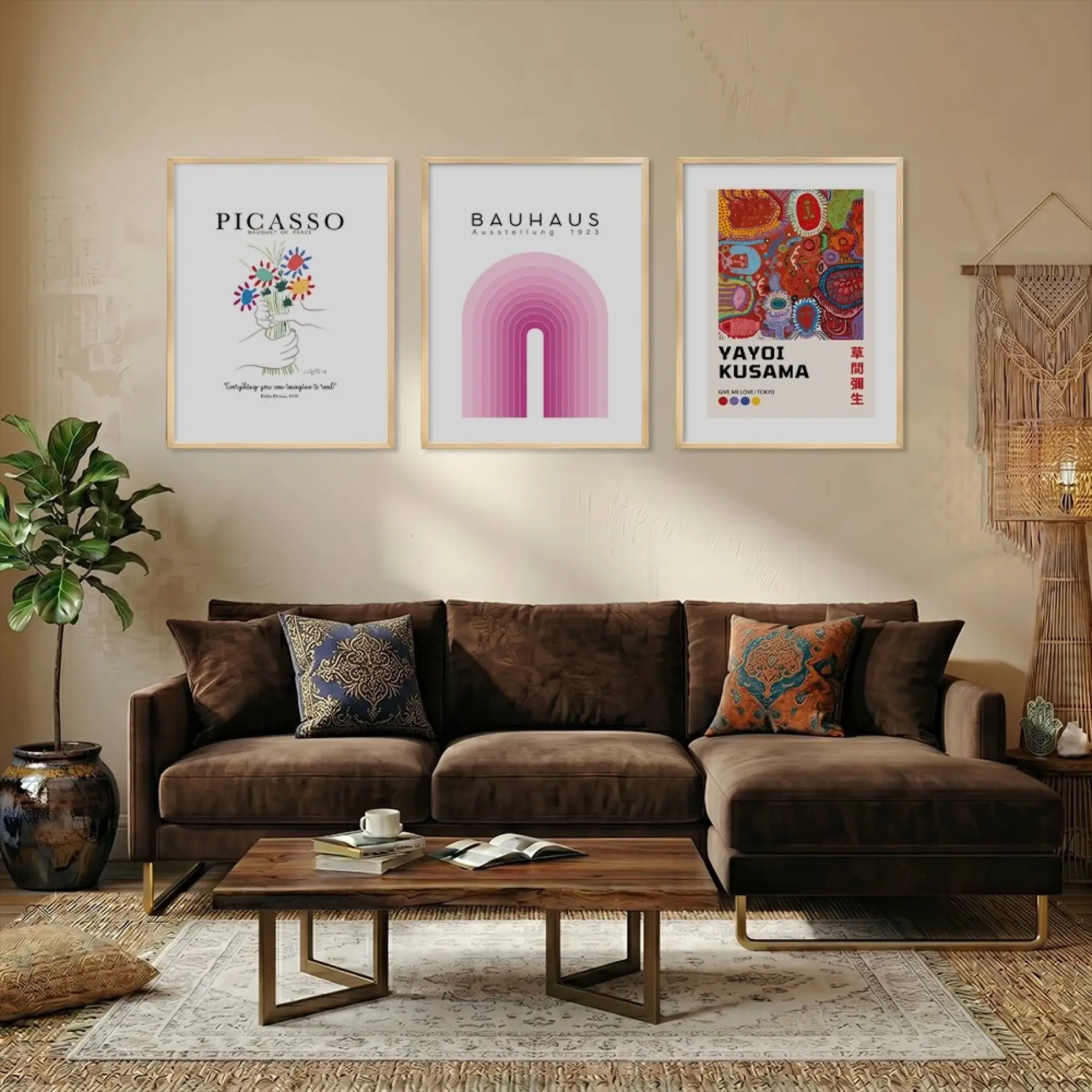 Modern Sanat Akımları Seti Doğal Ahşap Çerçeveli 3lü Tablo Seti