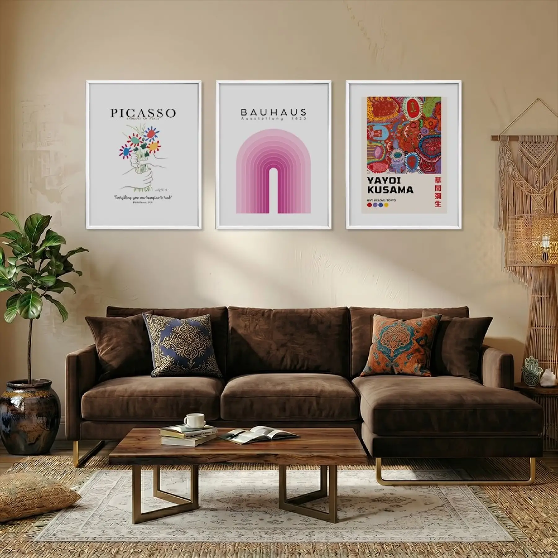 Modern Sanat Akımları Seti Beyaz Çerçeveli 3lü Ahşap Tablo Seti