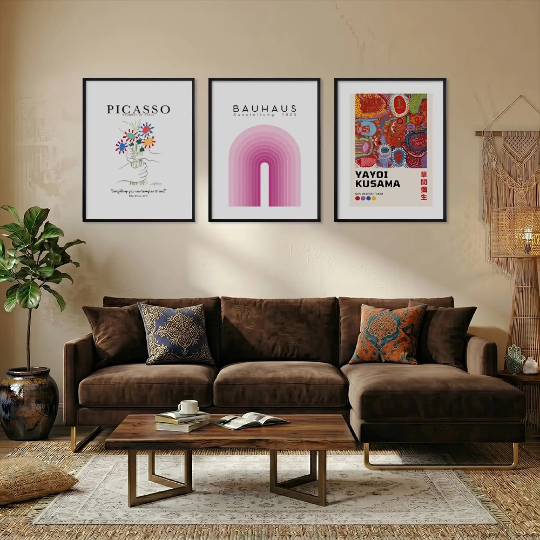 Modern Sanat Akımları Seti Siyah Çerçeveli 3lü Ahşap Tablo Seti