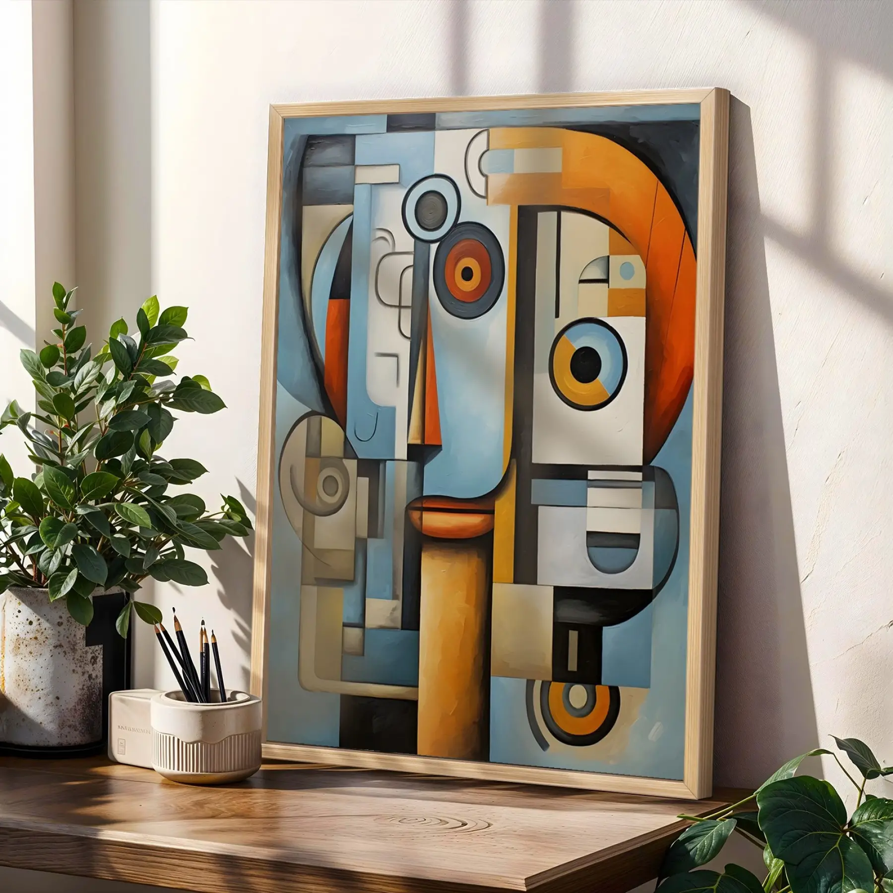 Kübist Panter Akışkan Sanat Doğal Ahşap Çerçeveli 3lü Tablo Seti