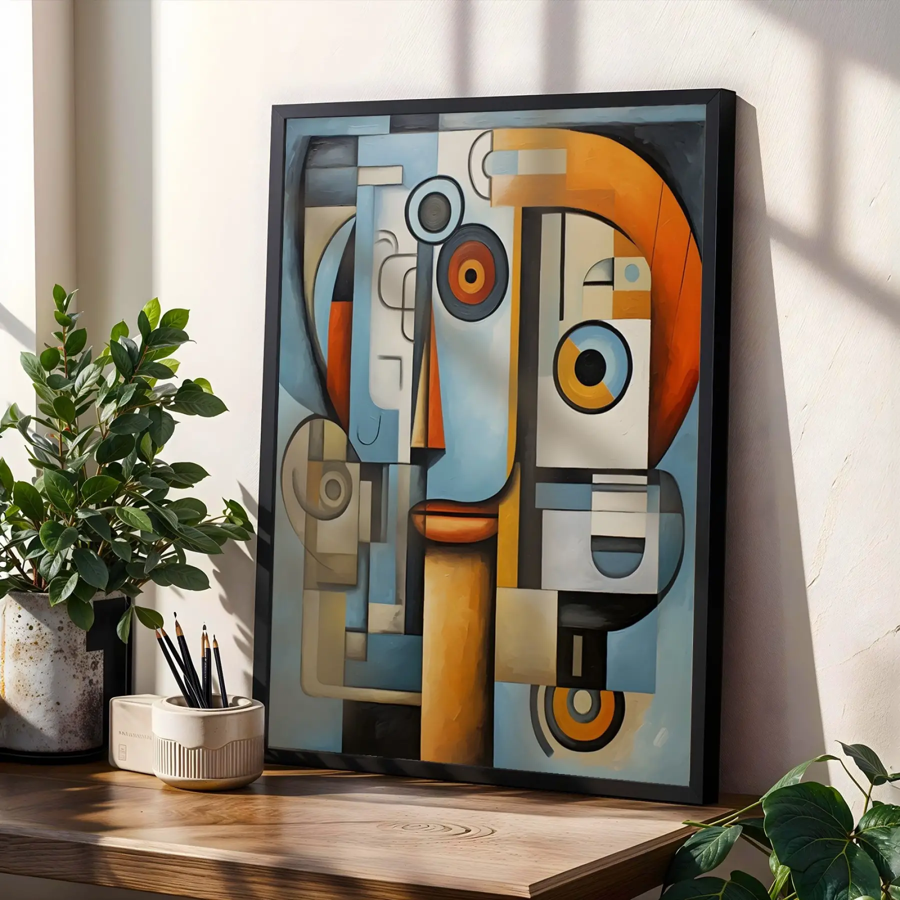 Kübist Panter Akışkan Sanat Siyah Çerçeveli 3lü Ahşap Tablo Seti