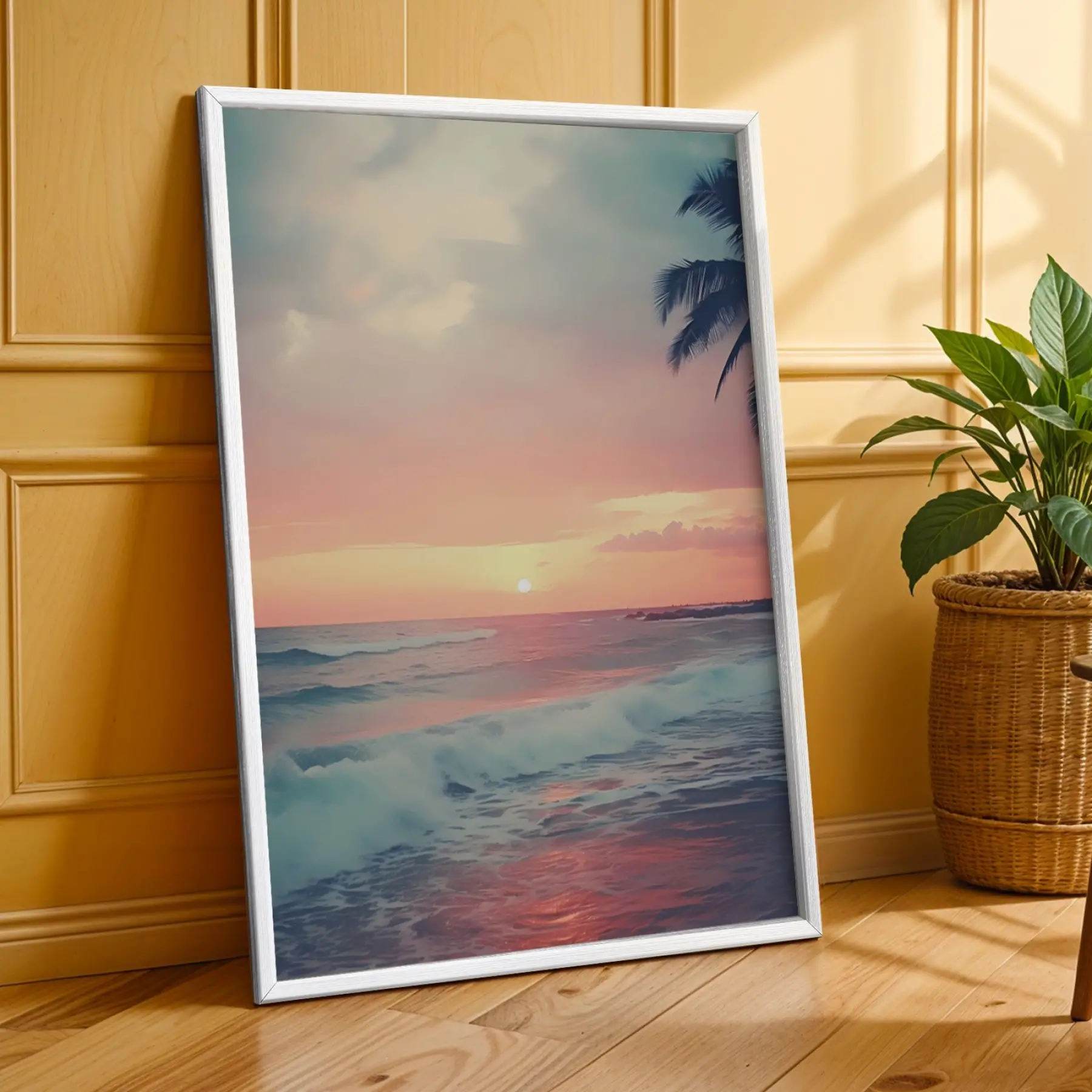 Retro Pastel Ufuklar Beyaz Çerçeveli 3lü Ahşap Tablo Seti