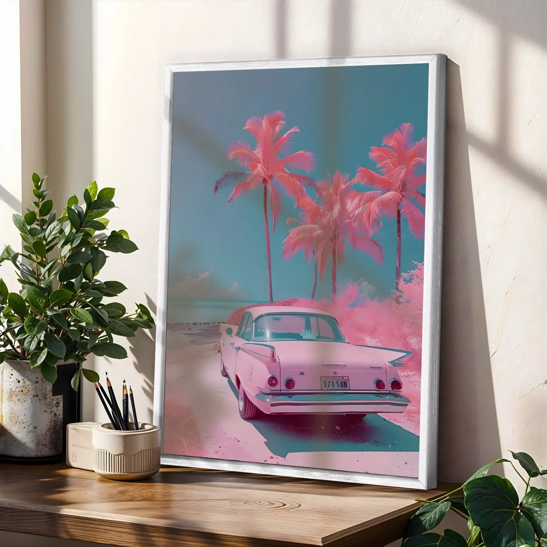 Retro Pastel Ufuklar Beyaz Çerçeveli 3lü Ahşap Tablo Seti