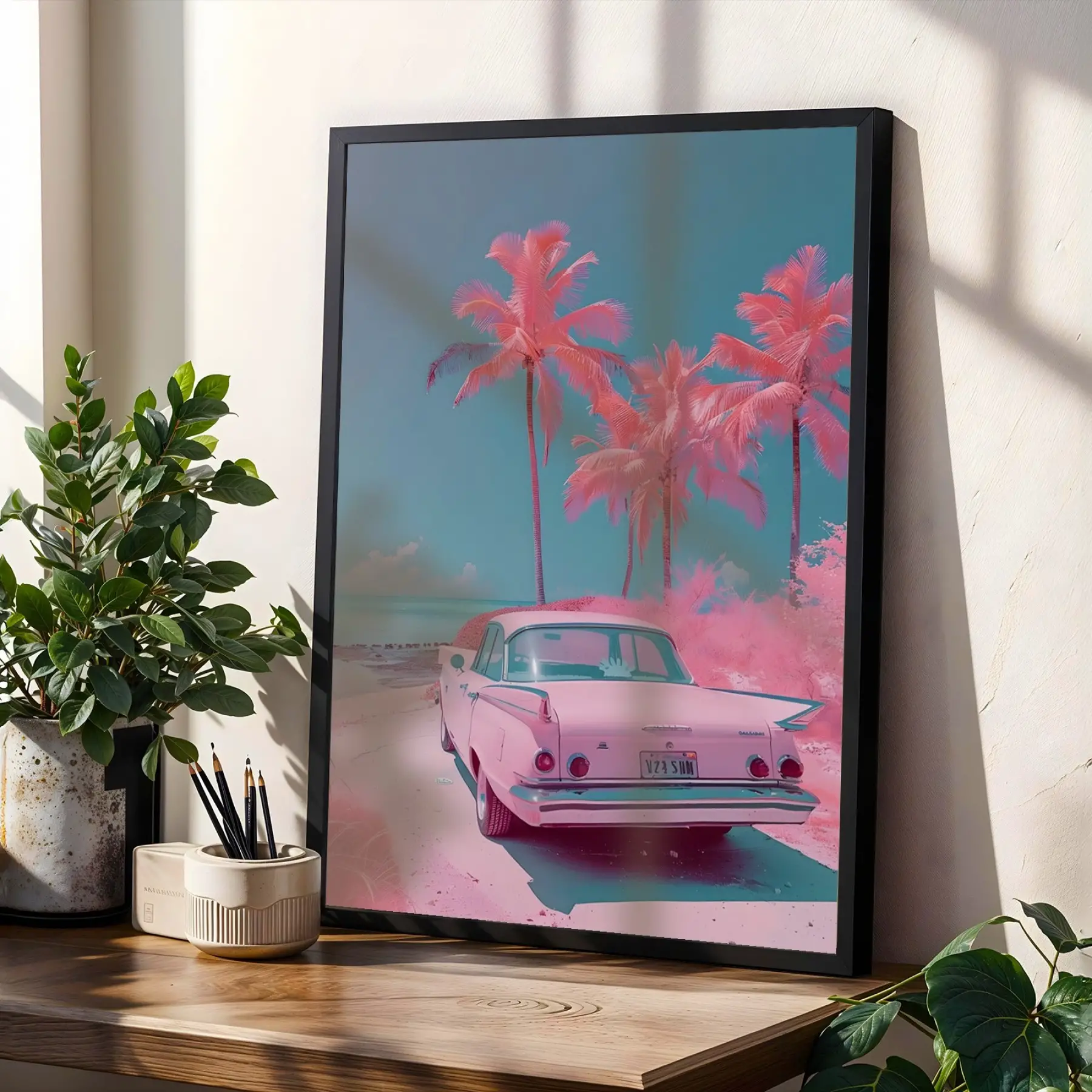 Retro Pastel Ufuklar Siyah Çerçeveli 3lü Ahşap Tablo Seti