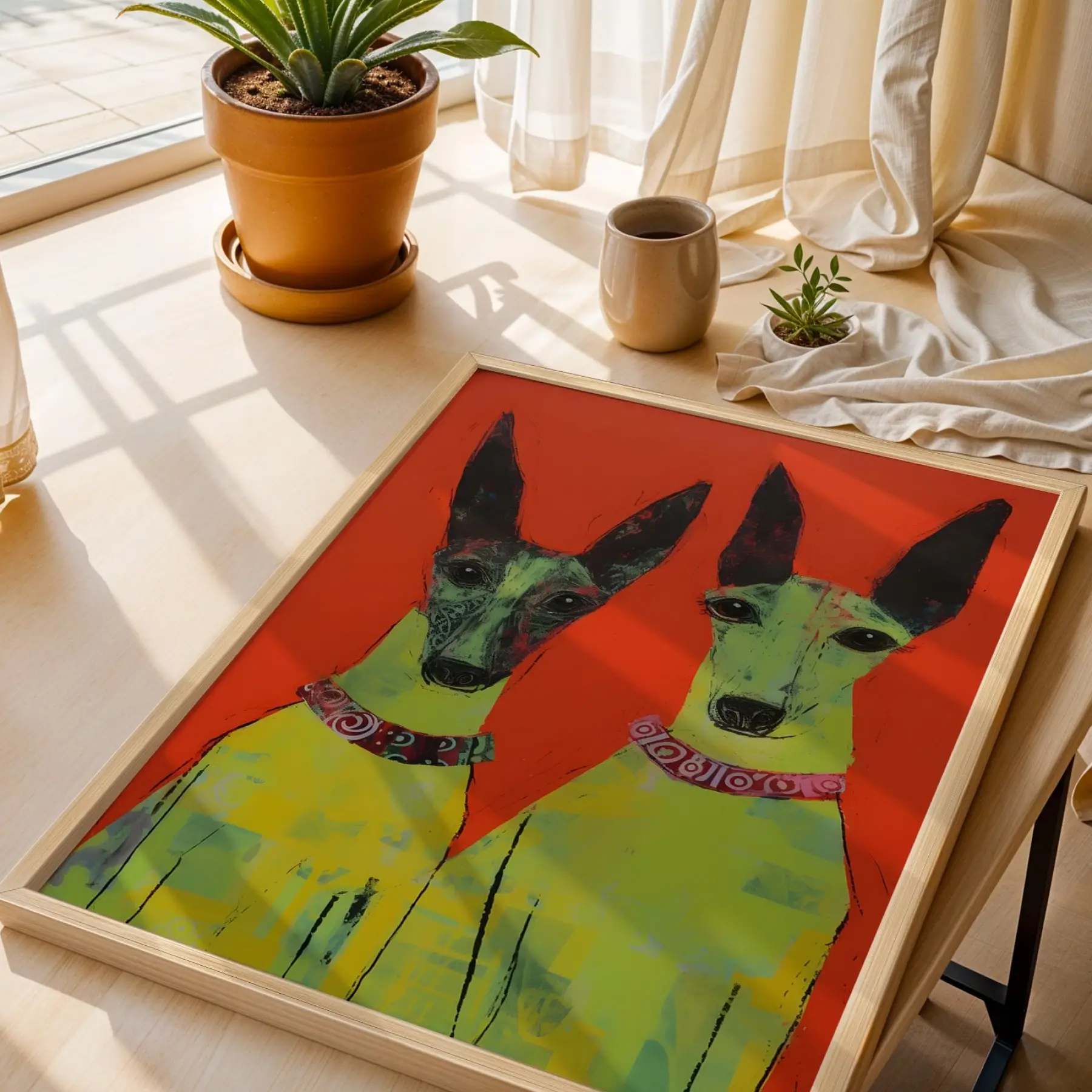 Tropik Pop Art ve Soyut Ahenk Doğal Ahşap Çerçeveli 3lü Tablo Seti