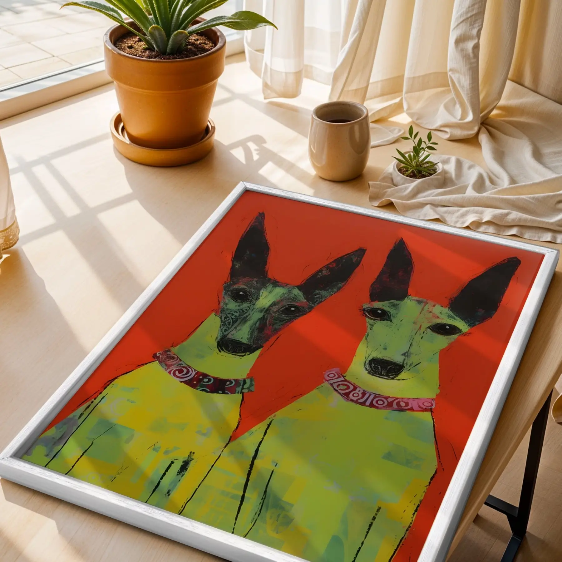 Tropik Pop Art ve Soyut Ahenk Beyaz Çerçeveli 3lü Ahşap Tablo Seti
