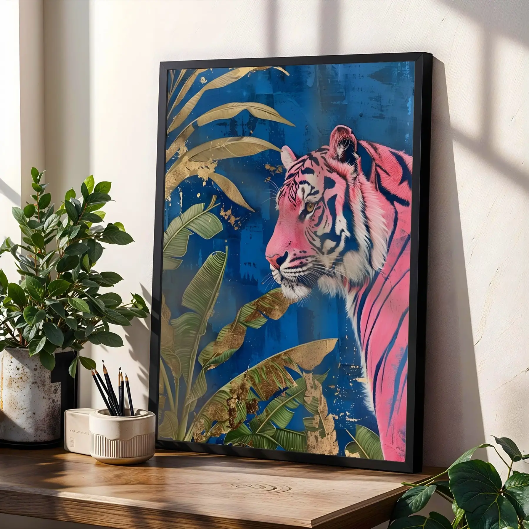 Tropik Pop Art ve Soyut Ahenk Siyah Çerçeveli 3lü Ahşap Tablo Seti