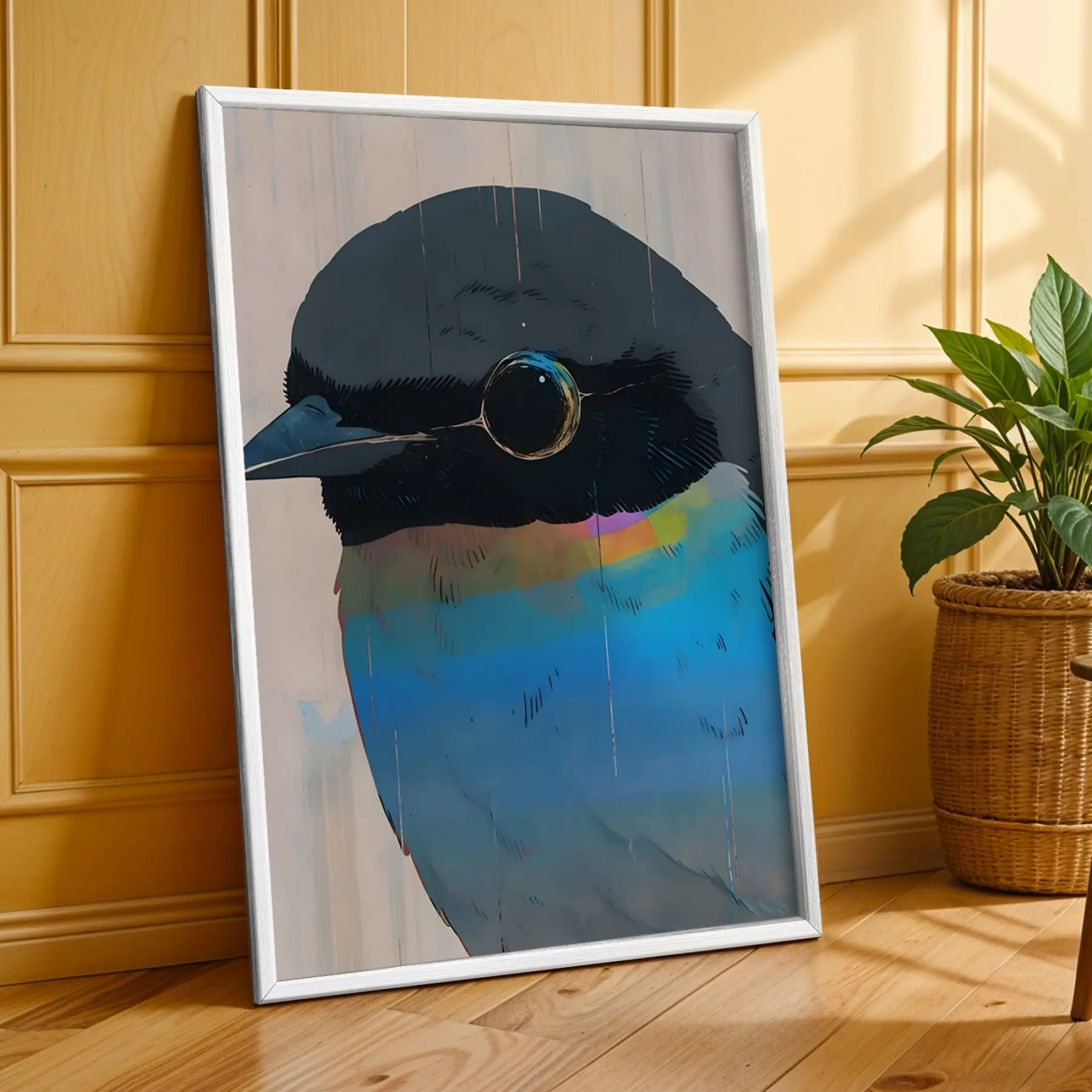 Vibrante Pop Art Kuş ve Hayvanlar Beyaz Çerçeveli 3lü Ahşap Tablo Seti