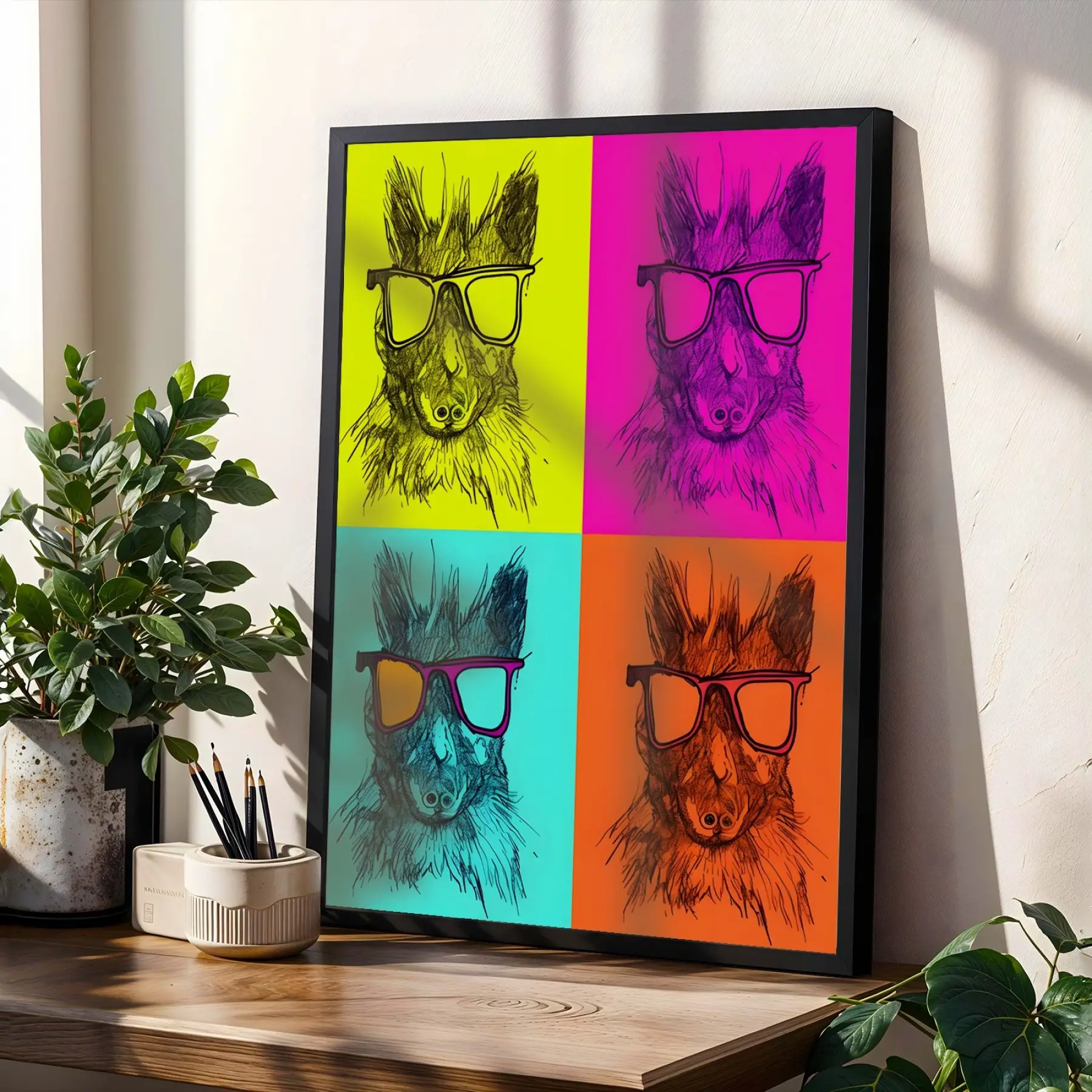 Vibrante Pop Art Kuş ve Hayvanlar Siyah Çerçeveli 3lü Ahşap Tablo Seti