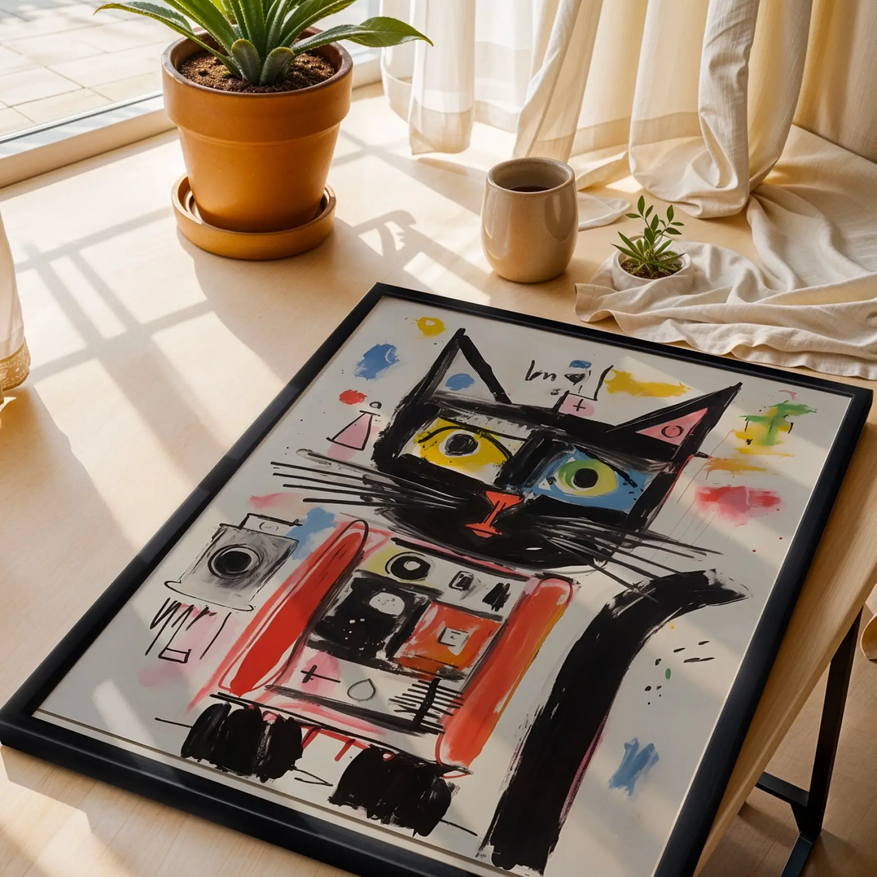 Ekletik Kedi Devresi Siyah Çerçeveli 3lü Ahşap Tablo Seti