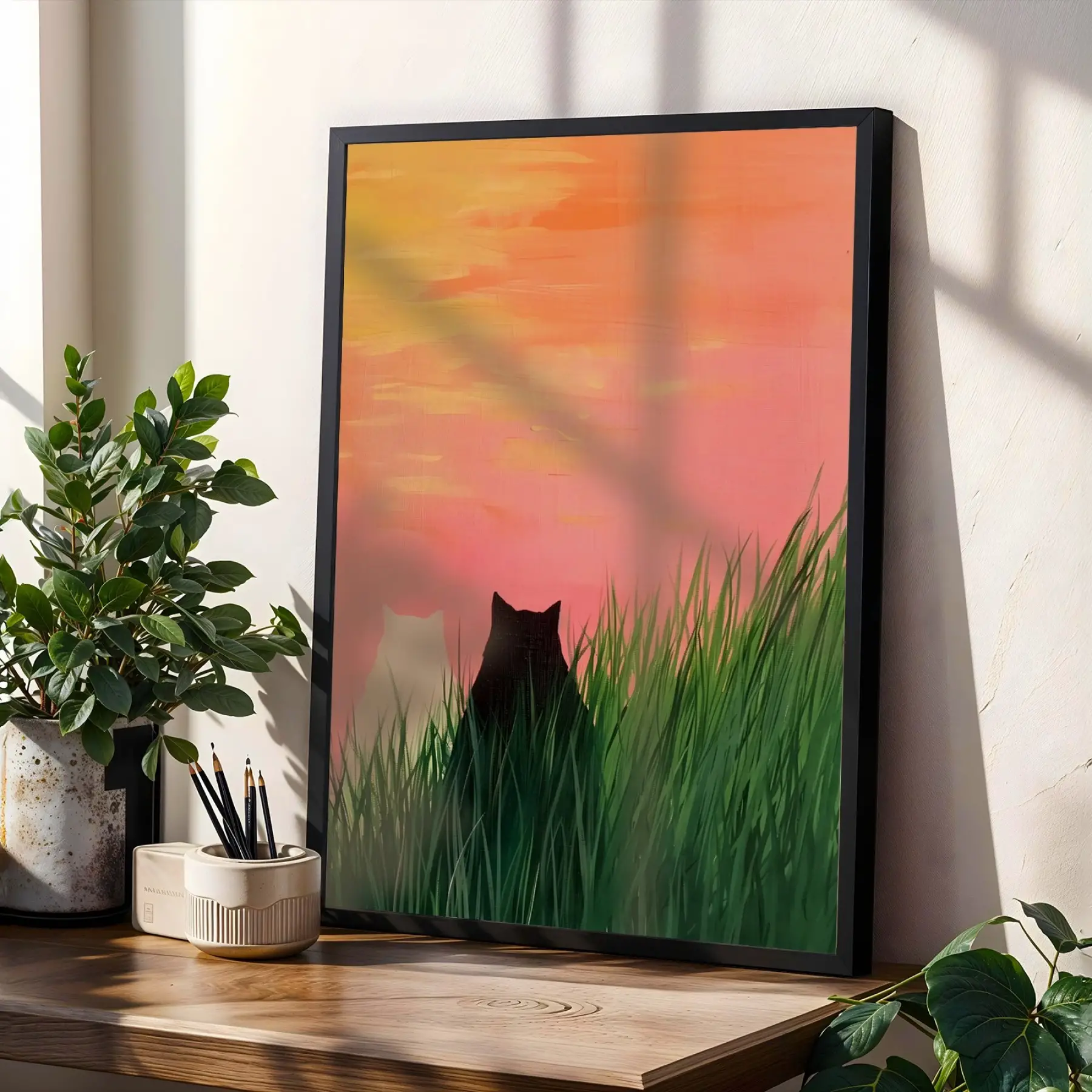 Canlı Renklerle Sanat Üçlemesi Siyah Çerçeveli 3lü Ahşap Tablo Seti